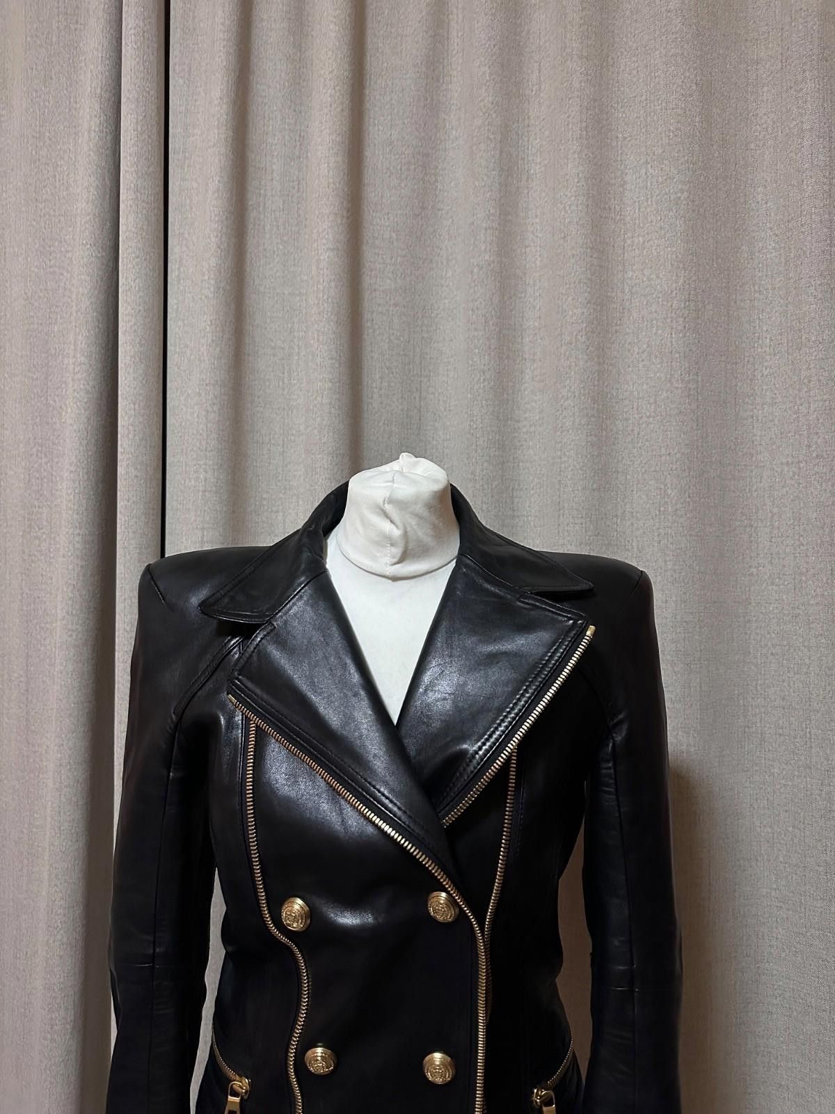Balmain × H&M BALMAIN for H&M Women Black Leather Biker Jacket US8 EU38 Size M / US 6-8 / IT 42-44 - 2 Thumbnail