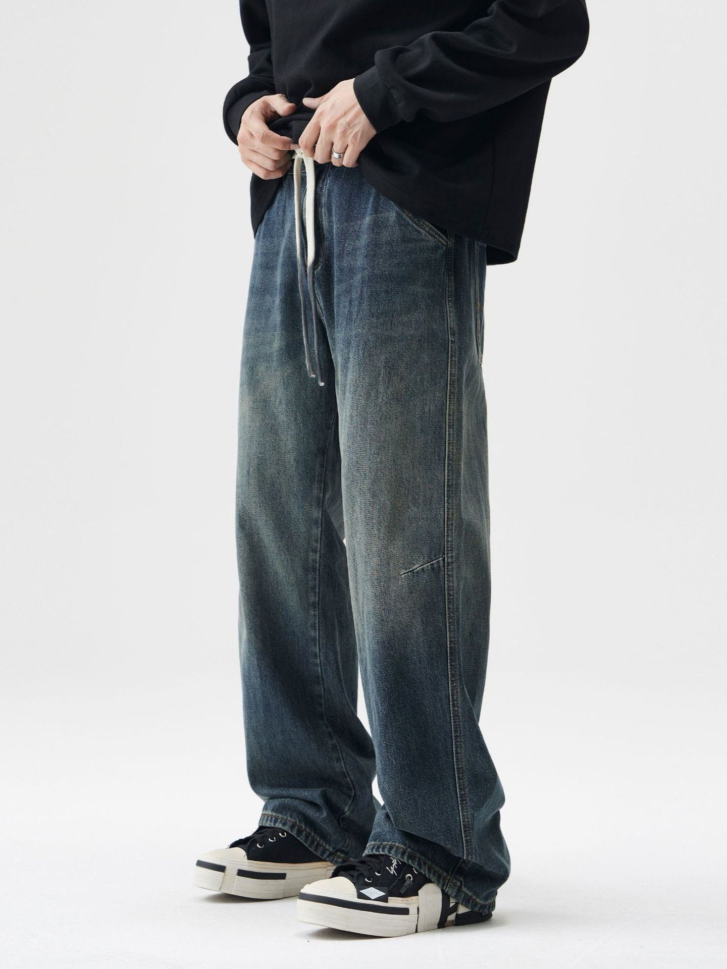 Japanese Brand Japanese trendy straight patchwork drawstring cargo jeans Size US 32 / EU 48 - 4 Thumbnail