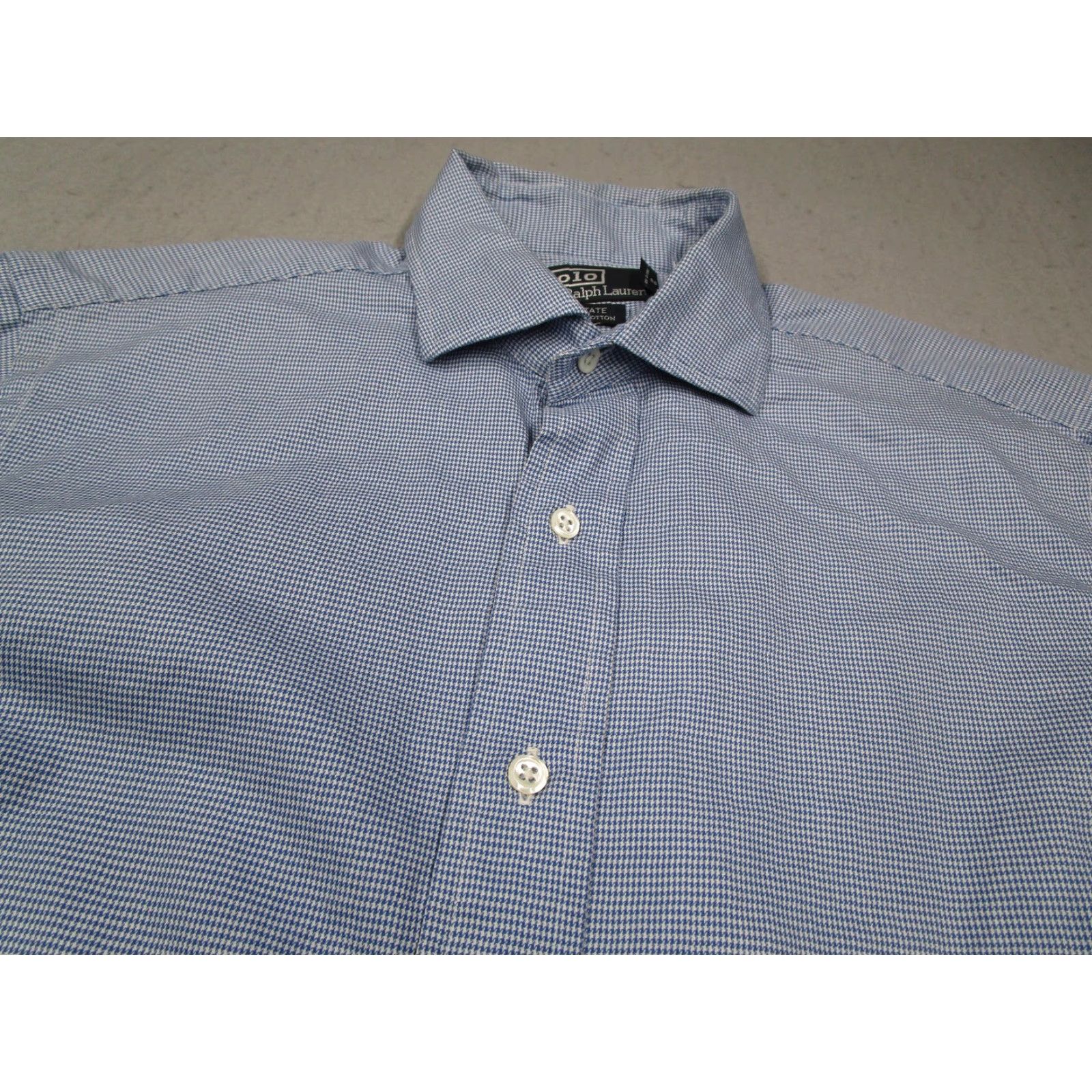 Polo Ralph Lauren VINTAGE Polo Ralph Lauren Shirt Mens Large Blue Estate Dress Button Down French Cuffs 100% Cotton Size 42R - 2 Thumbnail