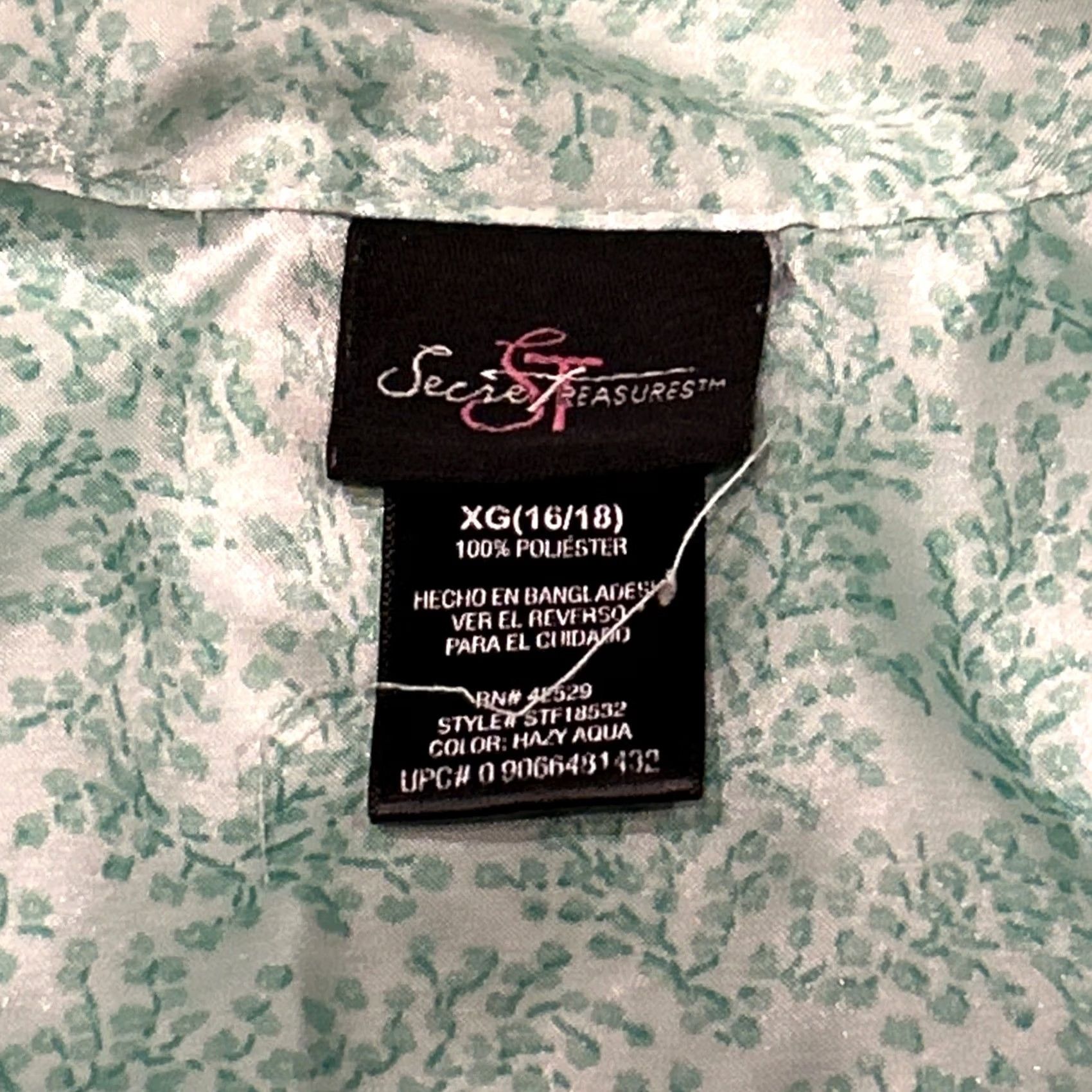 Vintage Secret Treasures Capri Womens XL Green pajamas Satin Light Women Plants Button B30 Size ONE SIZE - 4 Thumbnail