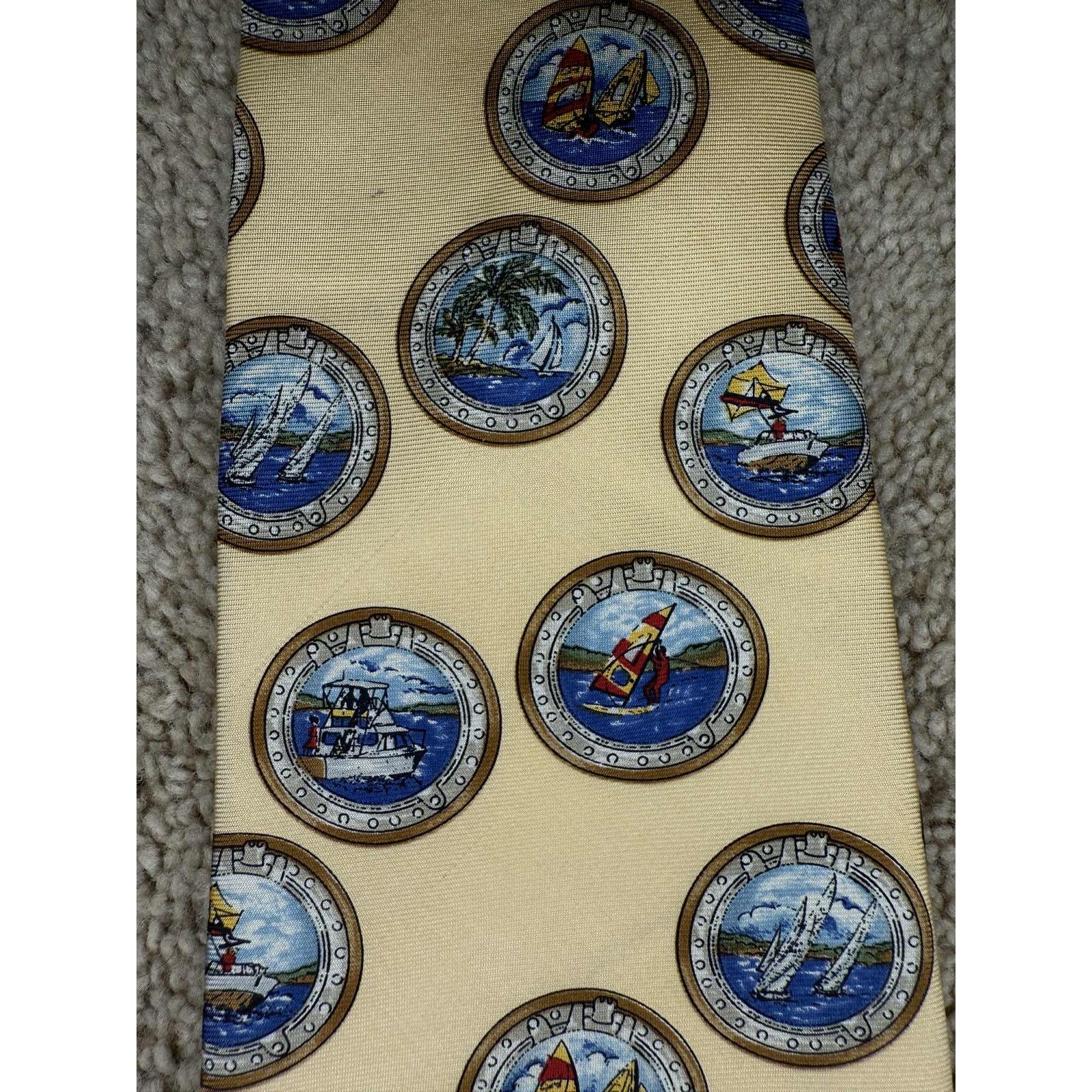 Chaps Ralph Lauren CHAPS Ralph Lauren Sailing Boat Print Neck Tie Cream Mens OS Size ONE SIZE - 6 Thumbnail