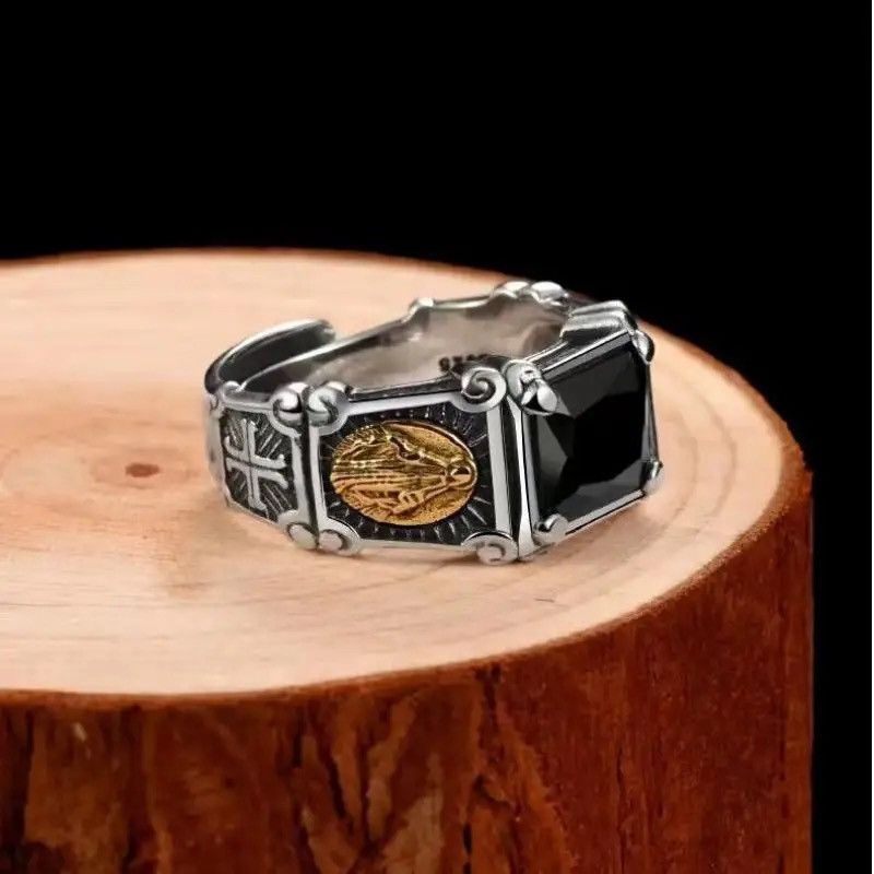Jewelry × Vintage Vintage Silver Plated Black Zircon Virgin Mary Ring Size ONE SIZE - 2 Thumbnail
