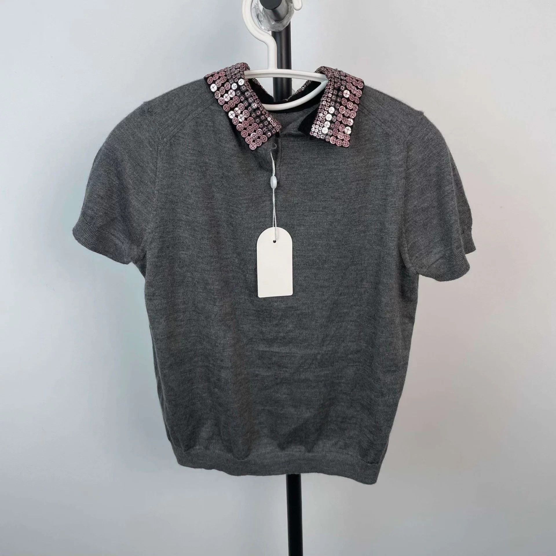 Dior Dior Gray Sequined Collar Short-Sleeve Size ONE SIZE - 2 Thumbnail