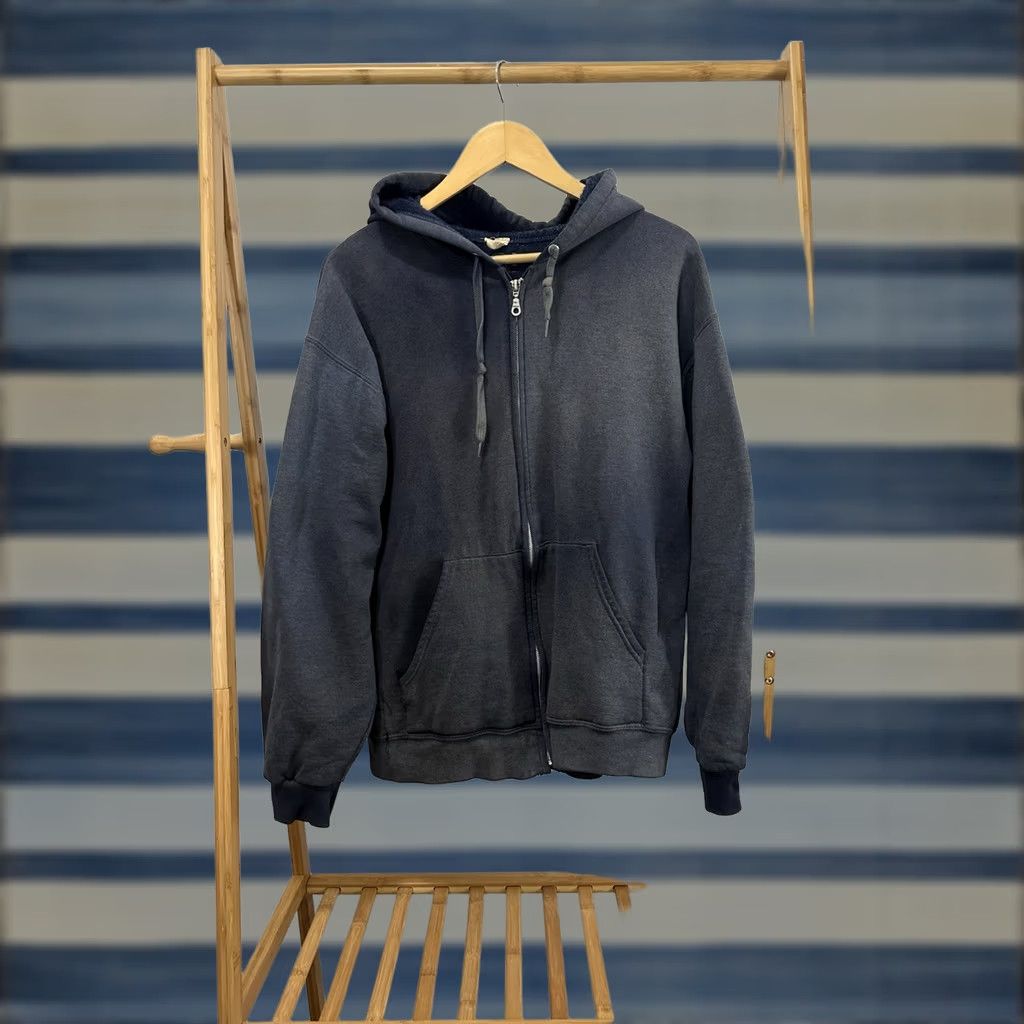 Fruit Of The Loom VINTAGE Fruit of the Loom Hoodie Full Zip Work Worn Faded Grunge Blue Sweatshirt Size L Mens Size US L / EU 52-54 / 3 - 1 Thumbnail