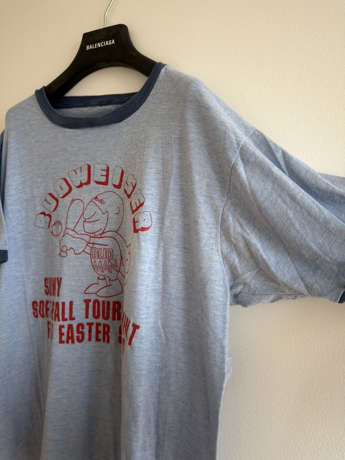 Budweiser *RARE* 1970s BUDWEISER BUD MAN BEER BASEBALL RINGER TEE Size US L / EU 52-54 / 3 - 3 Thumbnail