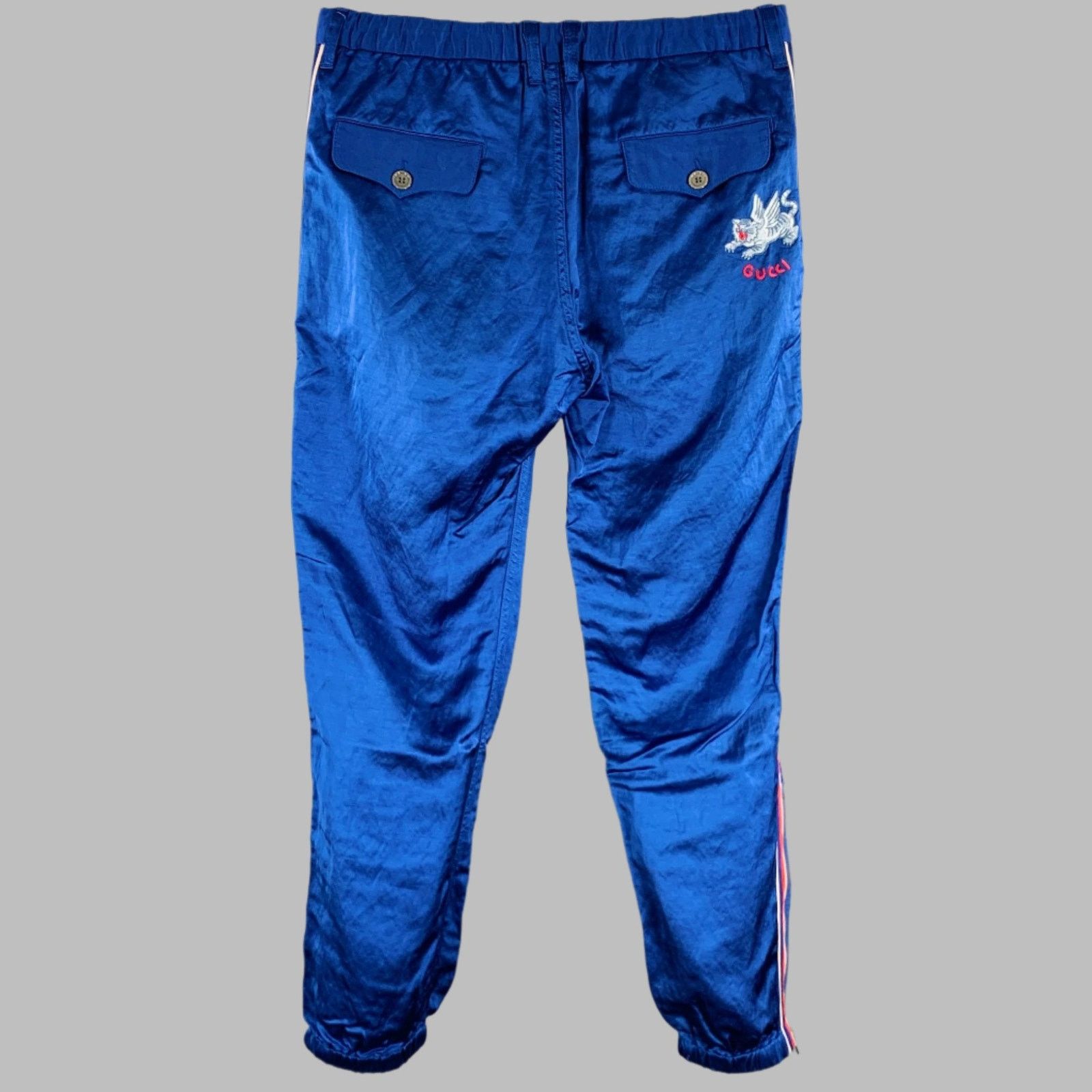 Gucci Size 32 Blue Red Stripe Viscose Linen Joggers Casual Pants Size US 32 / EU 48 - 2 Thumbnail