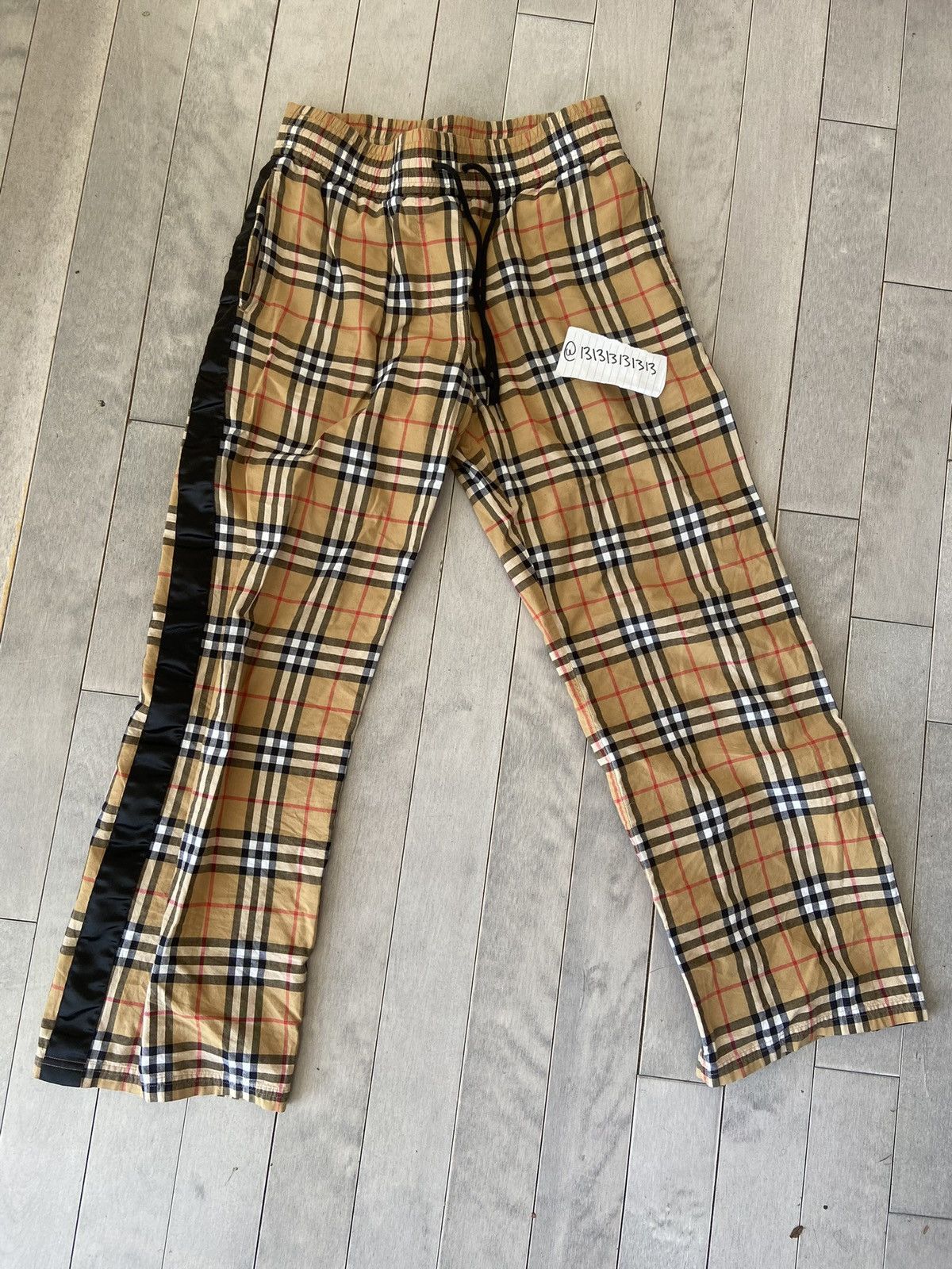 image of Burberry Striped Checkered Sweats in Tan/Beige, Men's (Size 30)