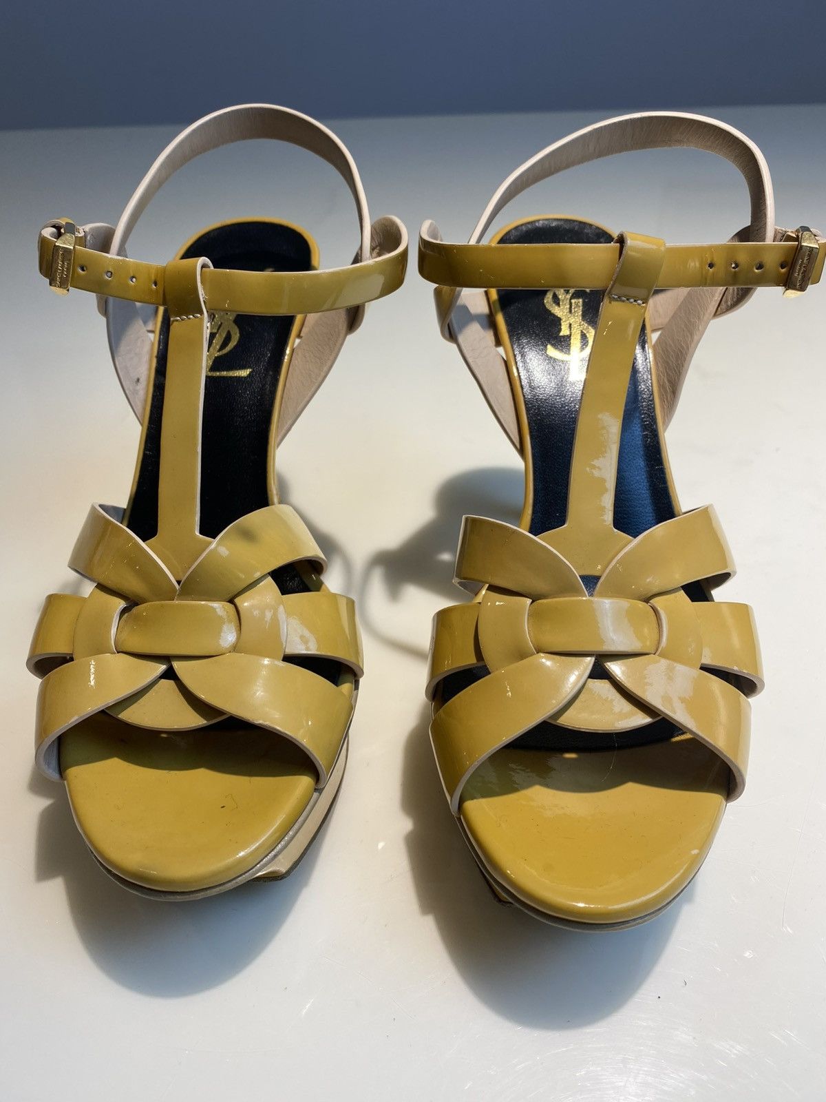 Yves Saint Laurent YSL Pastel Yellow Patent Leather Tribute Heels Size US 5 / IT 35 - 4 Thumbnail