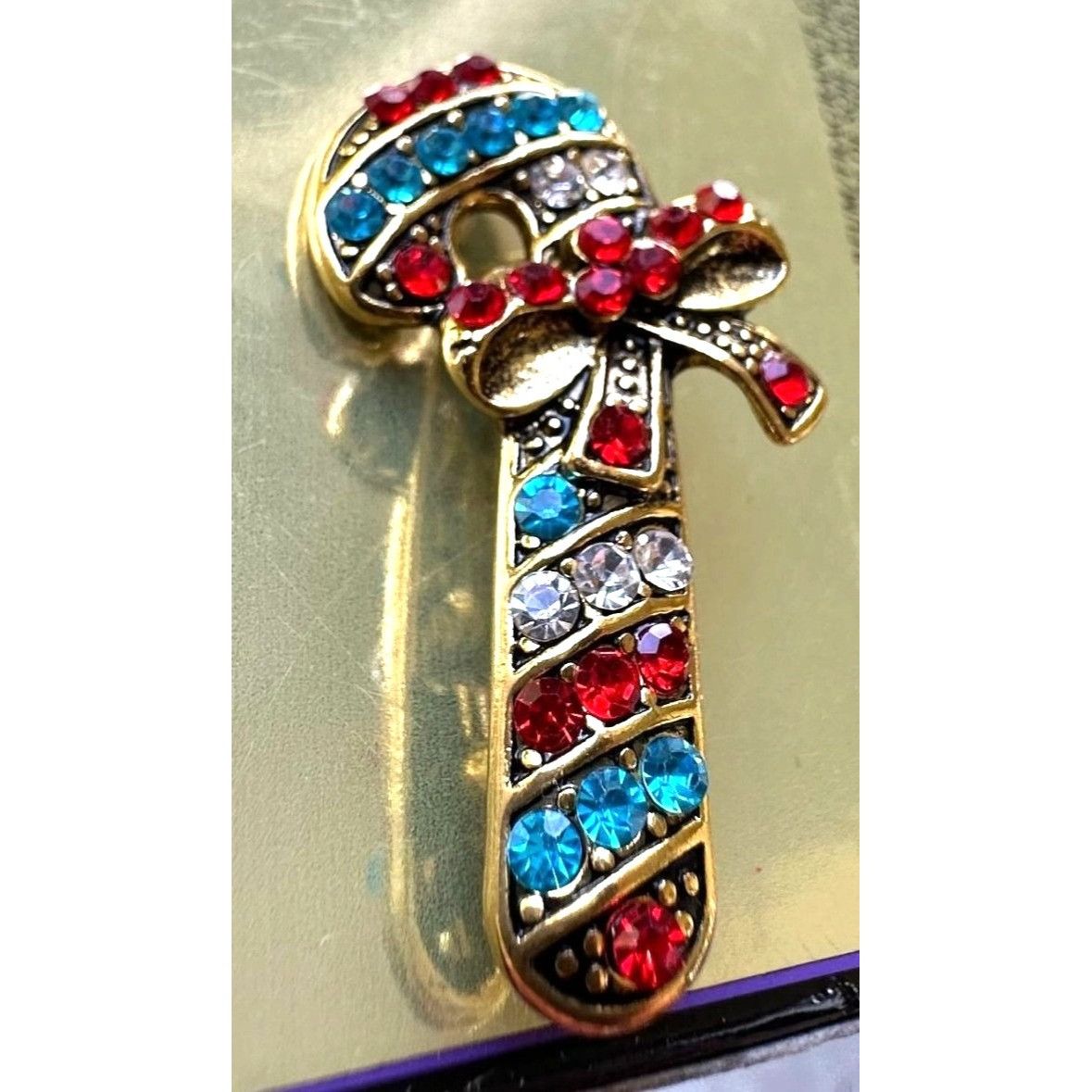 Handmade Candy Cane Brooch Pin New Christmas Jewelry Crystal Accents Size ONE SIZE - 3 Thumbnail