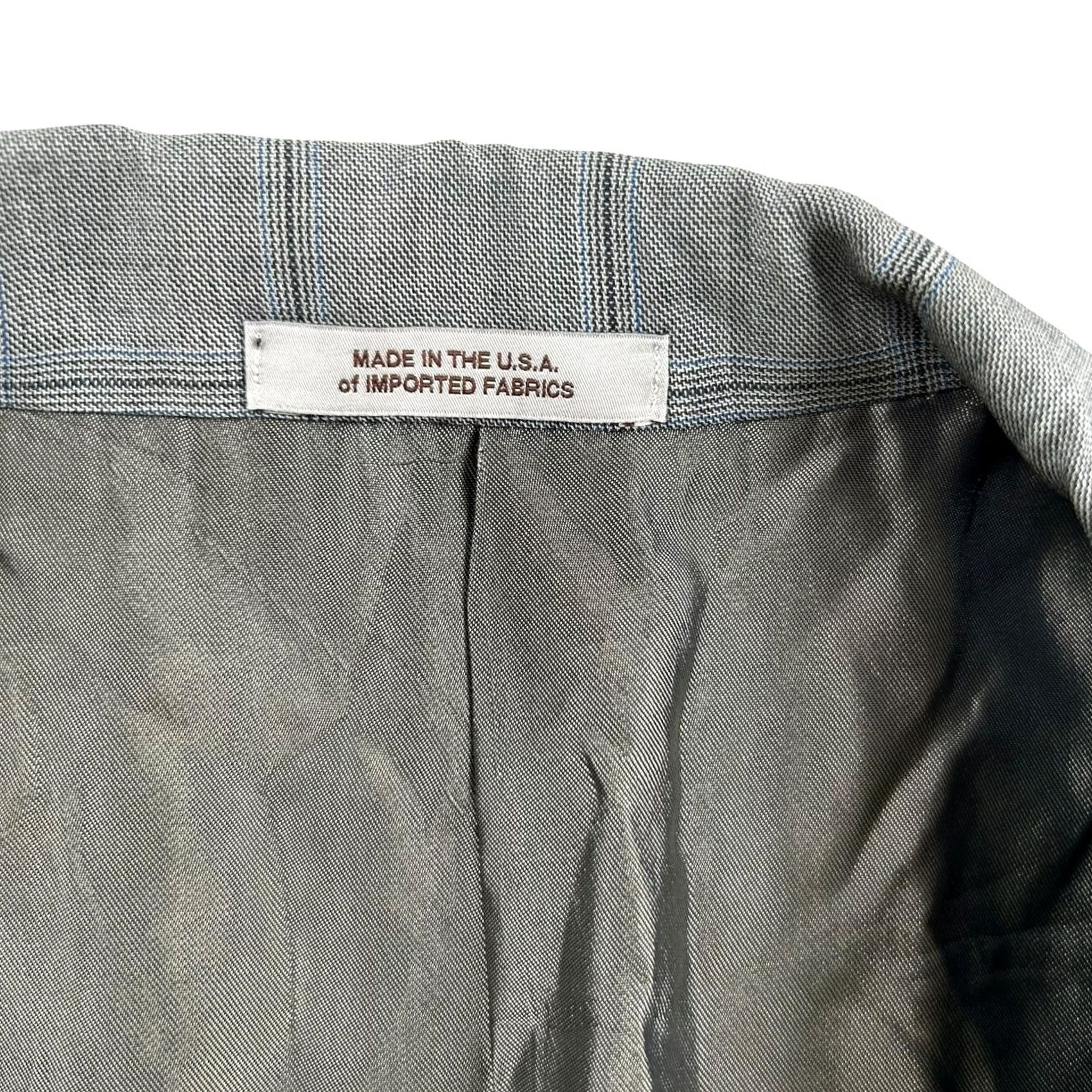 Vintage Hickey Freeman Blazer Men 44 Long Gray Windowpane 2-Button Closure 4-Button Cuff 100% Wool Made in USA Milburn II Mens Size 44R - 2 Thumbnail