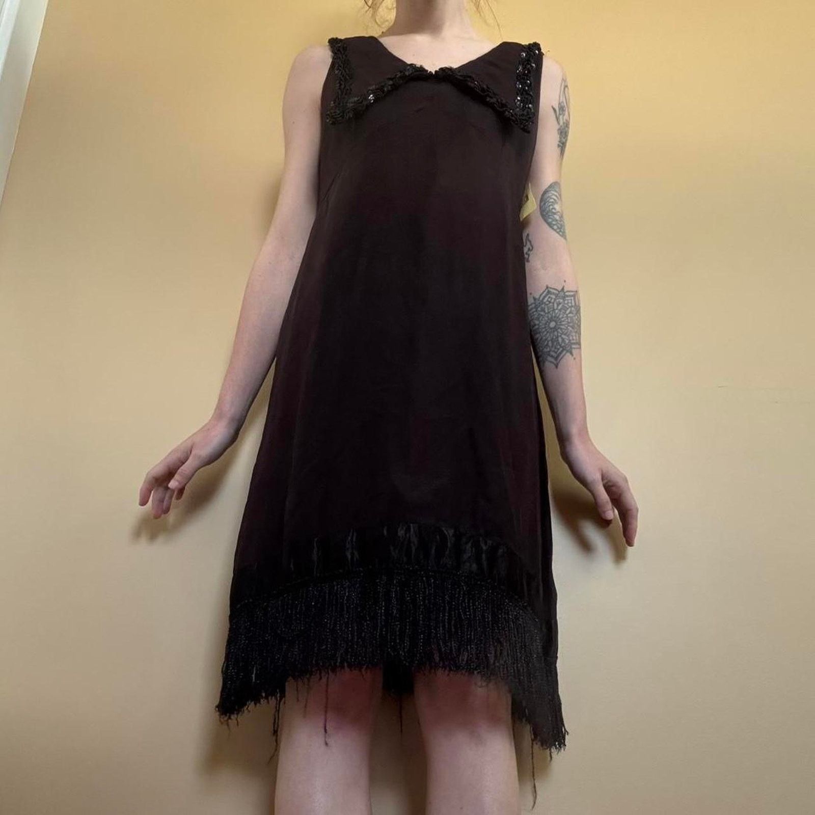 Vintage Vintage Dark Purple 1920s 1930s Style Fringe Bottom Dress Size S / US 4 / IT 40 - 3 Thumbnail