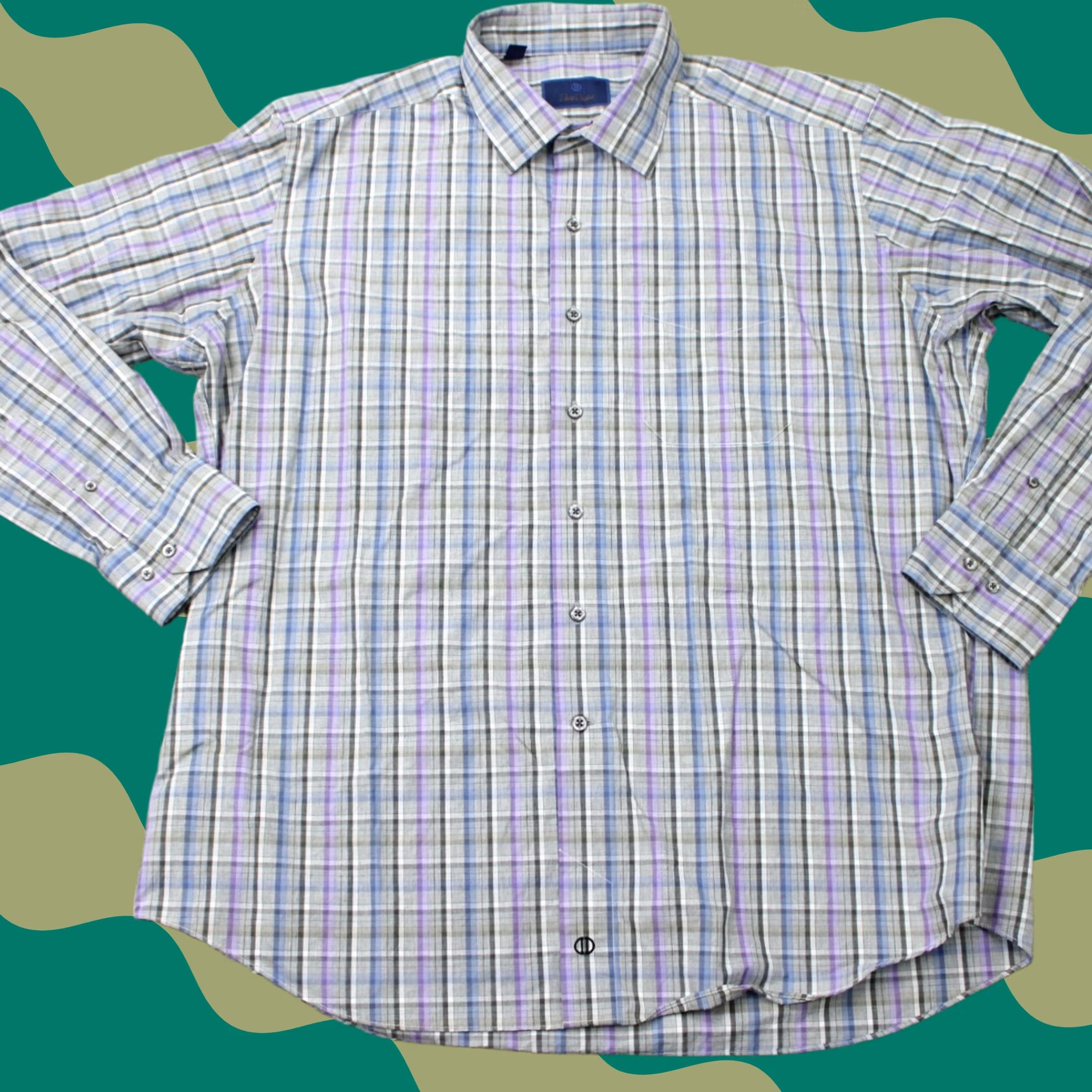 David Donahue David Donahue Shirt Mens 2XL Plaid Button-Up 100% Cotton Long Sleeve Gray Blue Purple Classic Preppy Colorful Mens Size US XXL / EU 58 / 5 - 1 Thumbnail