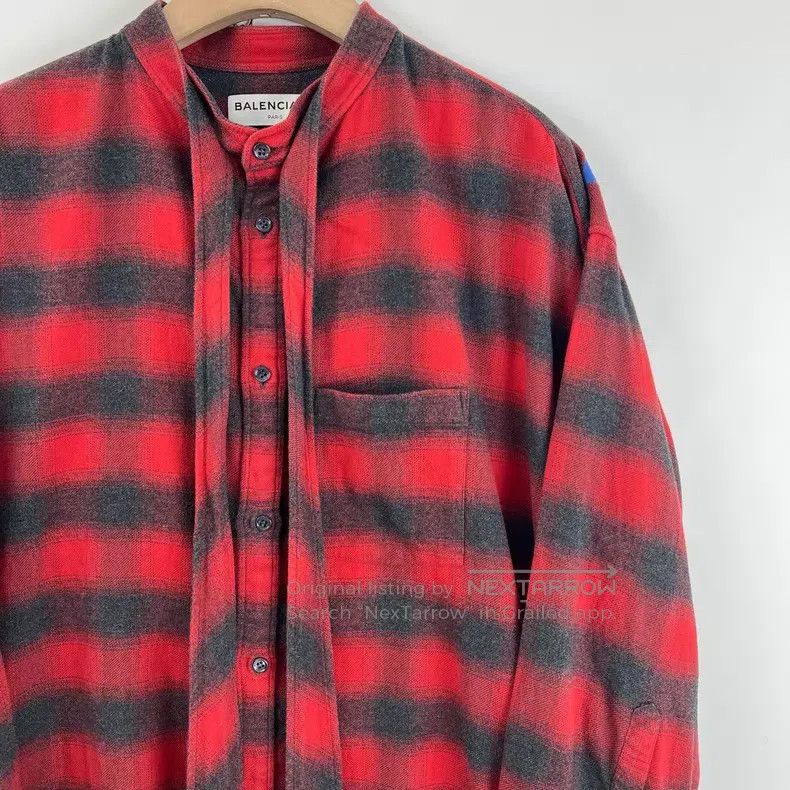 Balenciaga Balenciaga Black and Red Plaid Shirt with Back Ribbon Logo Size XS / US 0-2 / IT 36-38 - 4 Thumbnail