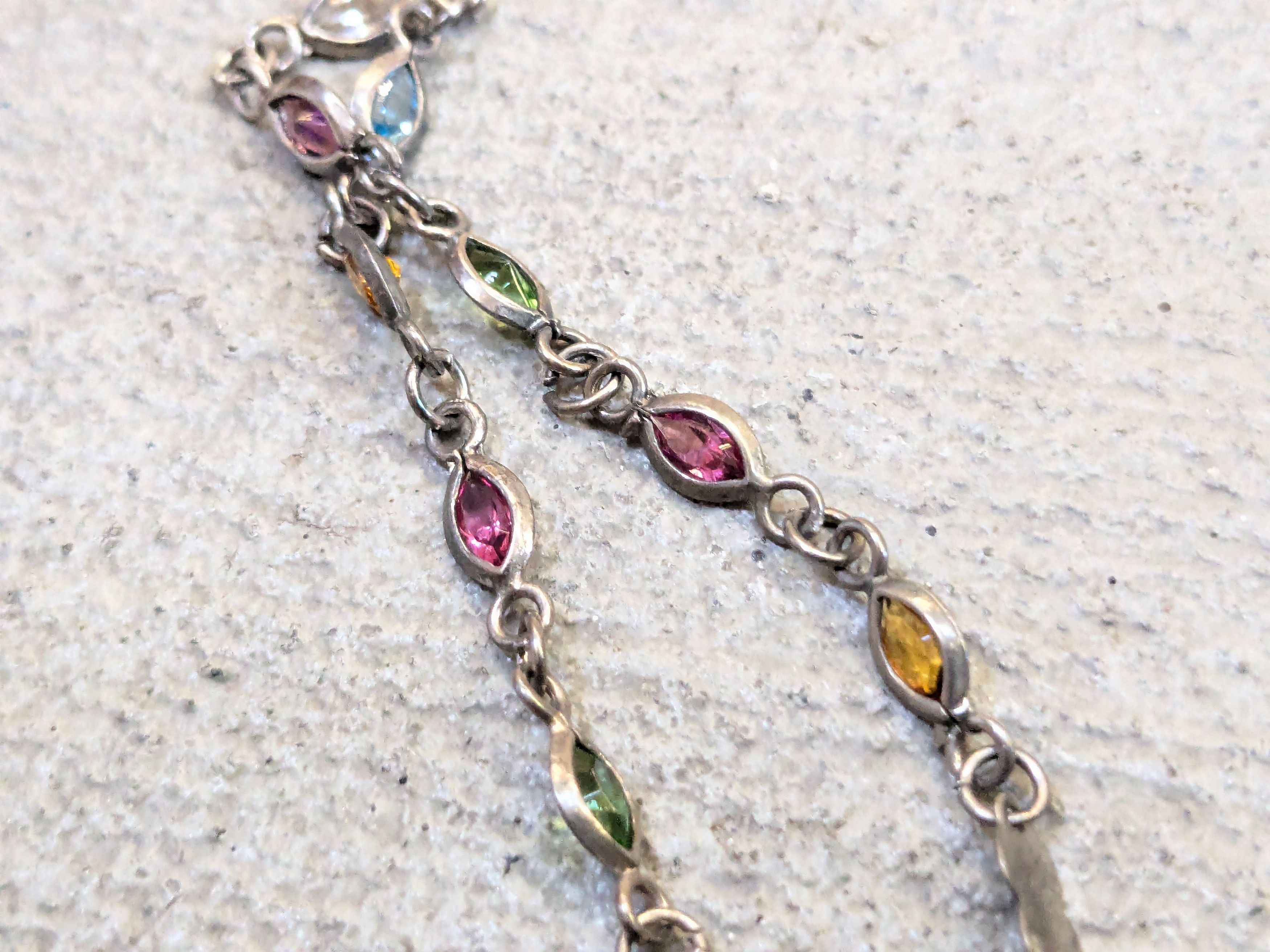 Jewelry Vintage Sterling Silver Bracelet 7.75" Marquise Rainbow Size ONE SIZE - 10 Thumbnail