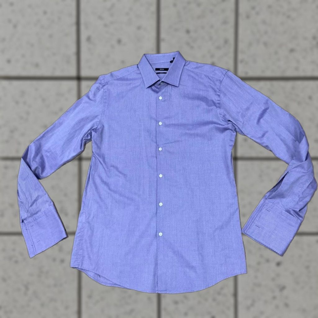 Hugo Boss VINTAGE Hugo Boss Shirt Men 42 16.5 Neck Purple Stripe Button-Up Size US L / EU 52-54 / 3 - 1 Thumbnail