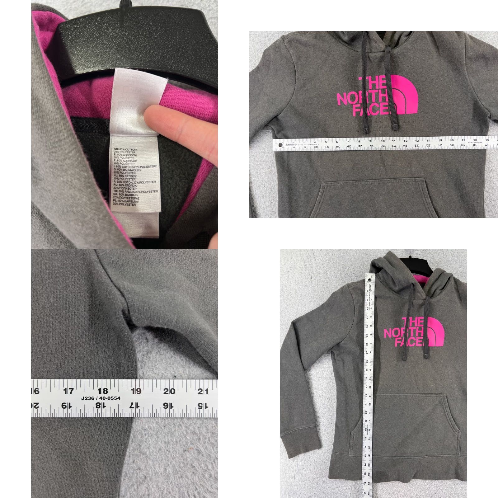 The North Face The North Face Womens Hoodie Medium Gray Pink Cotton Blend Pocket FADED Sweater Size M / US 6-8 / IT 42-44 - 8 Thumbnail