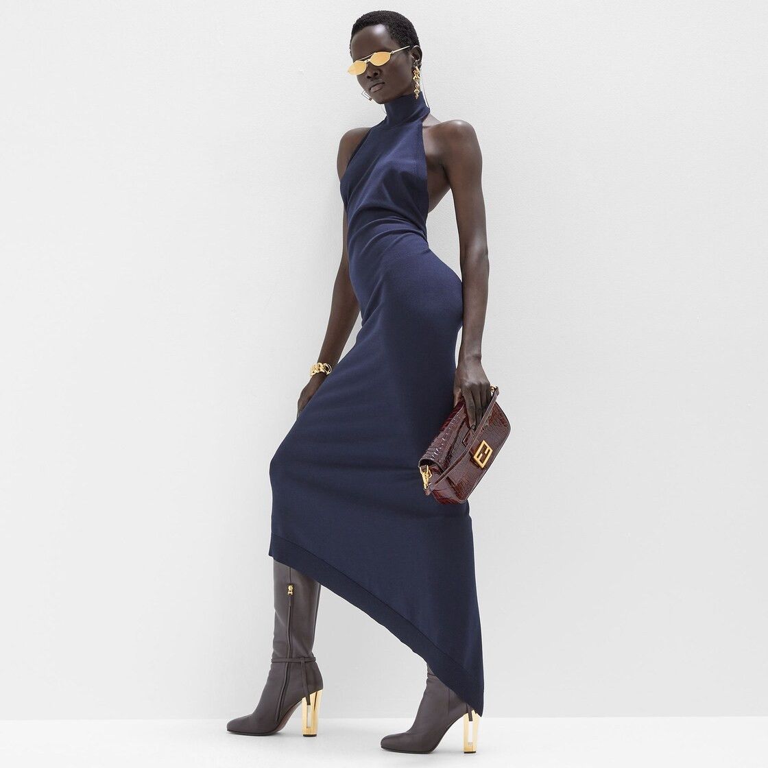 Fendi o1w1db10325 FZDB93 Maxi Dress in Navy Blue Size XL / US 12-14 / IT 48-50 - 4 Thumbnail