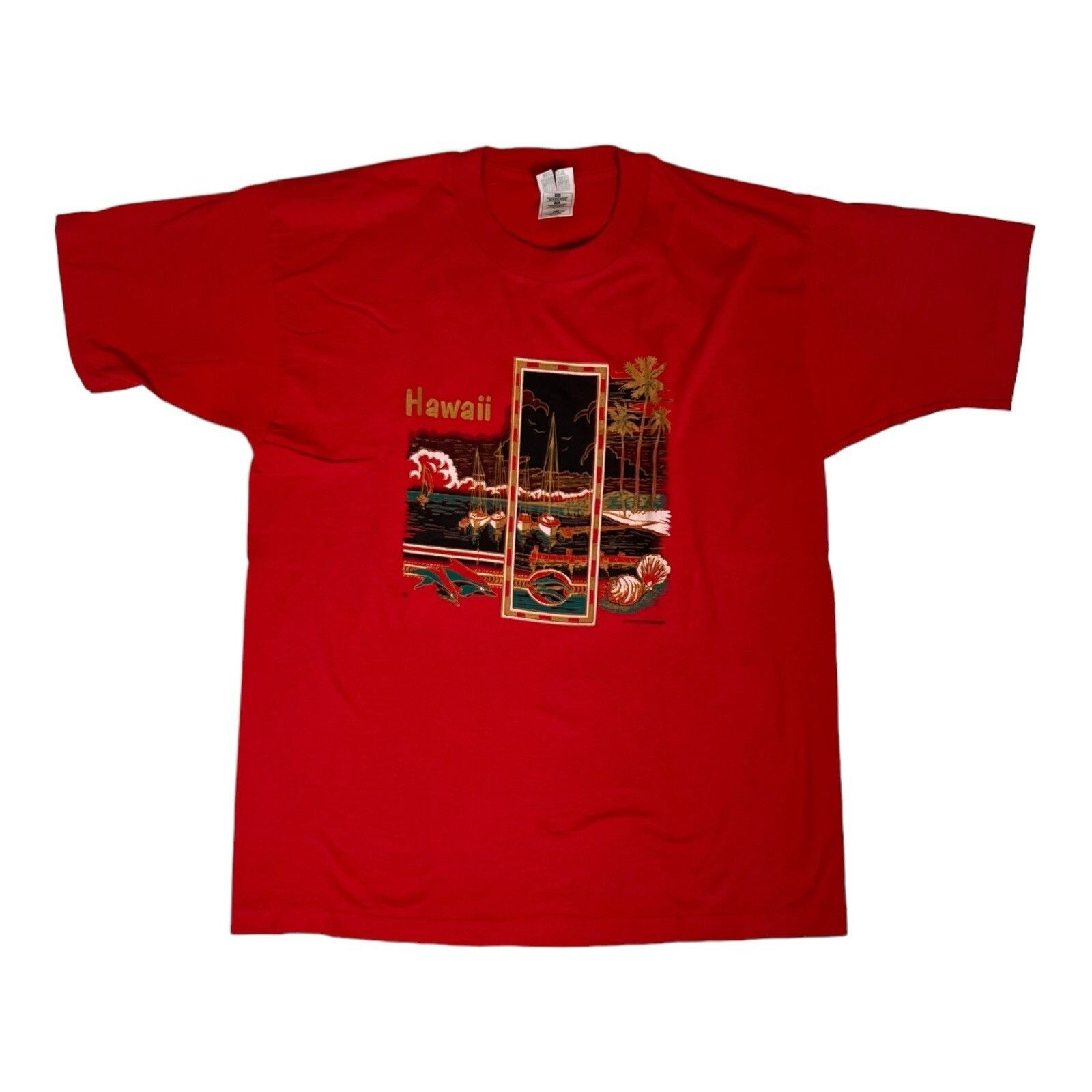 Fruit Of The Loom Vintage Hawaii T-Shirt Size XL Single Stitch Dolphin Palm Tr Size US XL / EU 56 / 4 - 1 Thumbnail