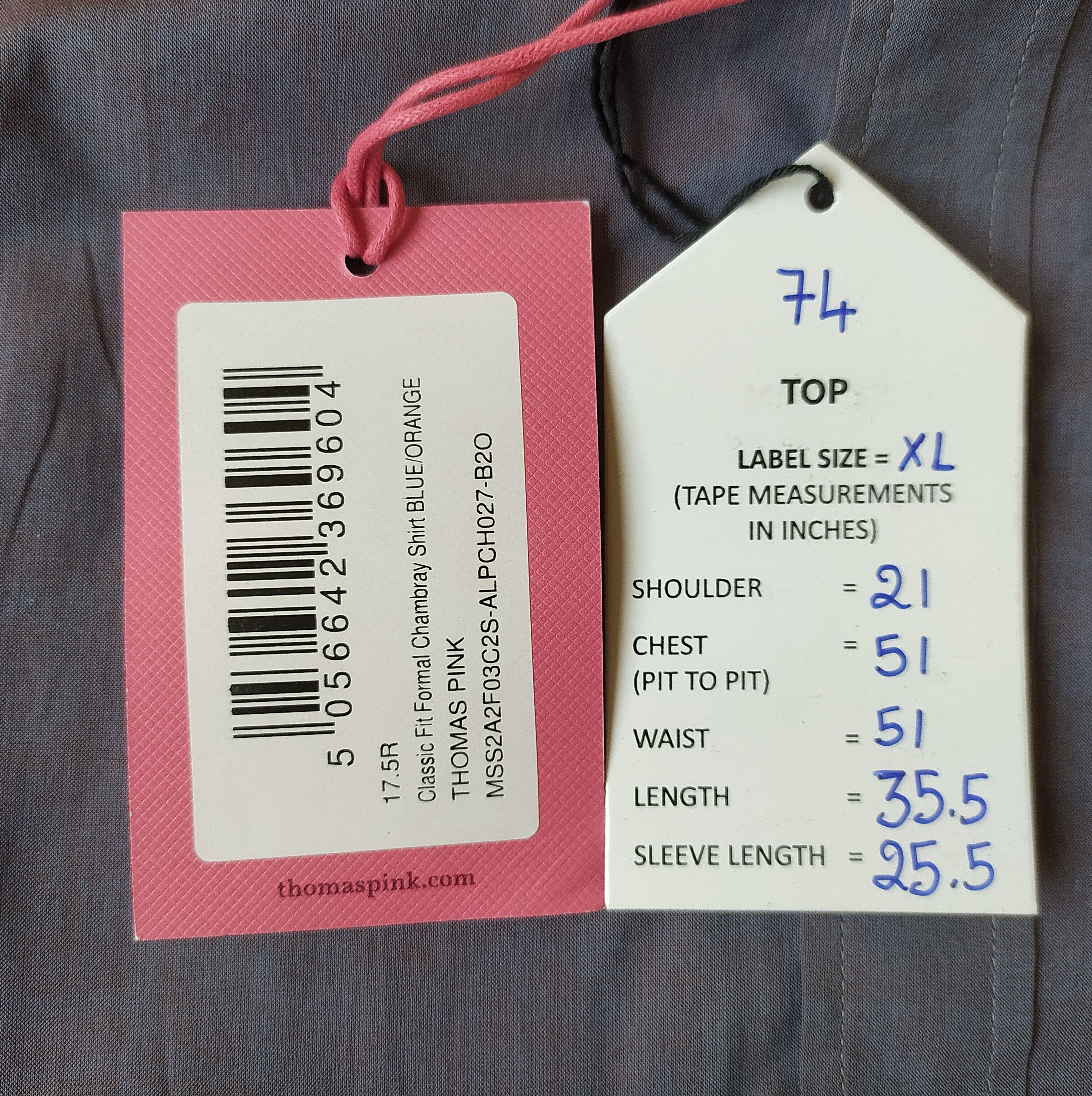 Thomas Pink Thomas Pink Formal Chambray Shirt Free Shipping T/74 Size US XL / EU 56 / 4 - 6 Thumbnail