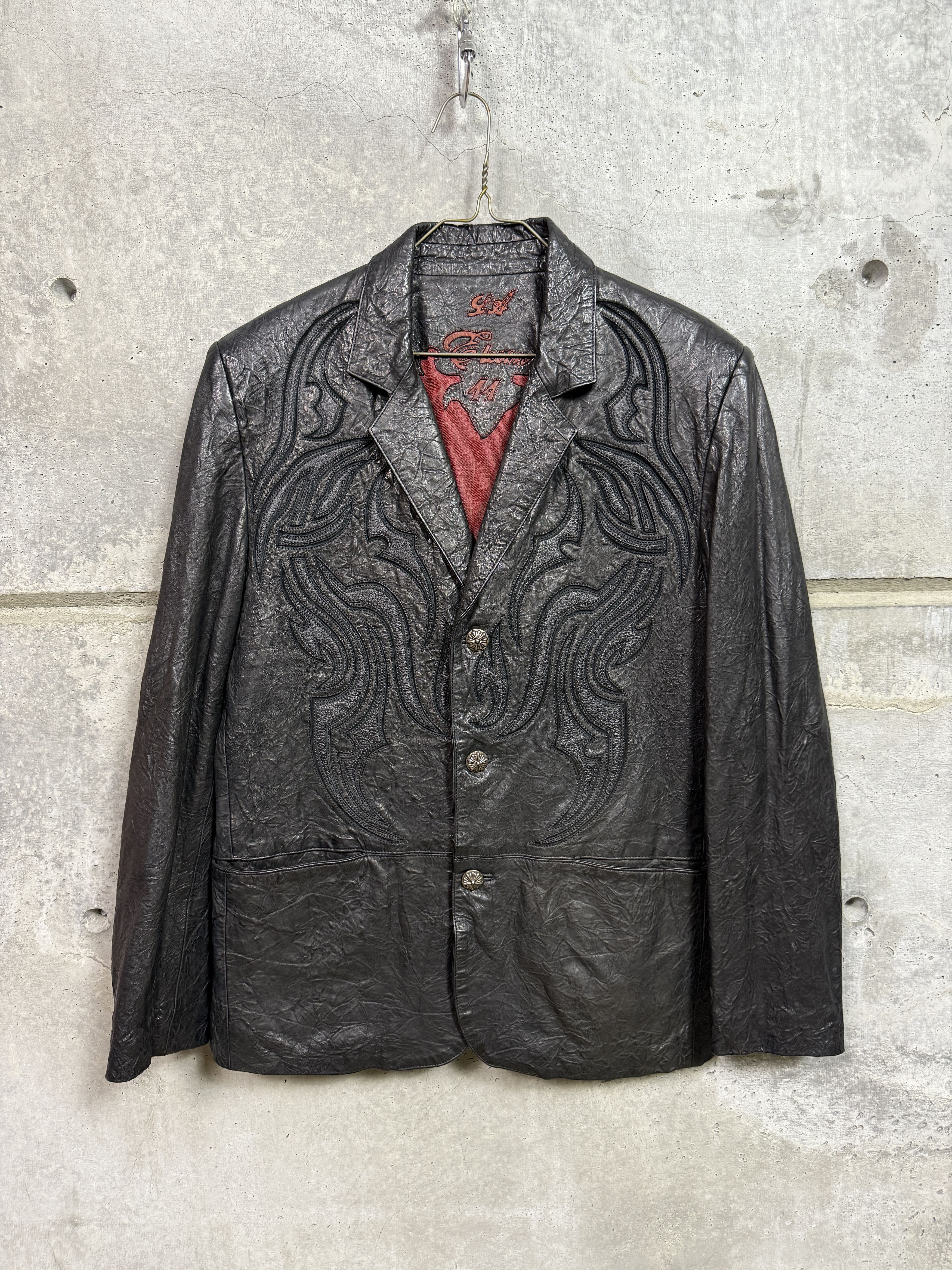 11.11 / eleven eleven Eleven 11 Silver Button Inlay Pattern Crinkle Leather Blazer Size US M / EU 48-50 / 2 - 1 Thumbnail