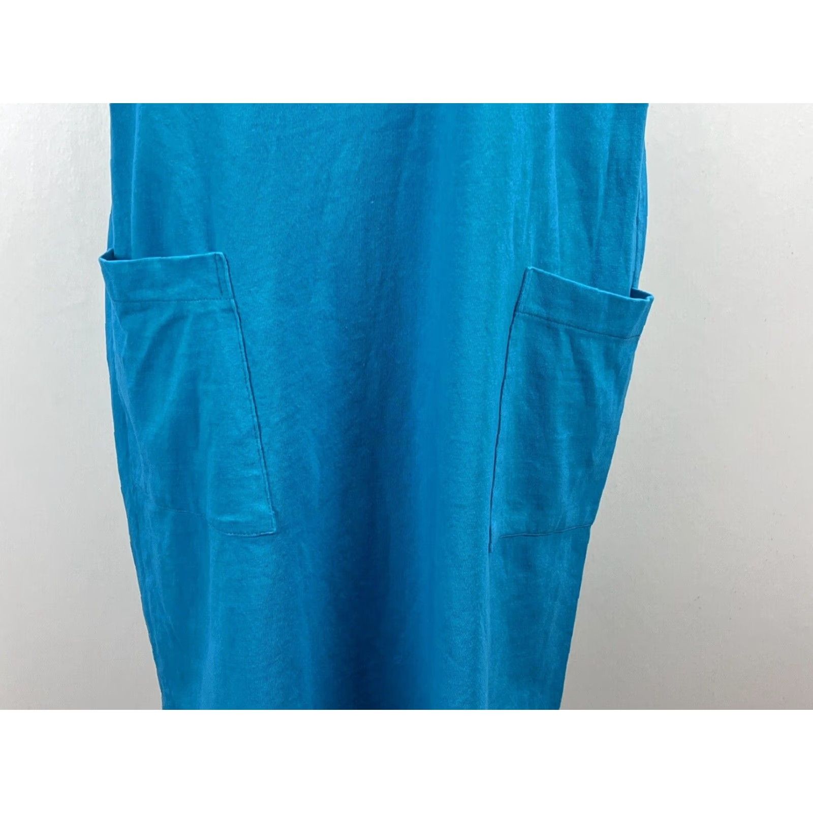 Vintage M Mac Sleeveless V-Neck Patch Pocket T-Shirt Dress Knee Length Blue Cotton Women's Medium Size M / US 6-8 / IT 42-44 - 6 Thumbnail