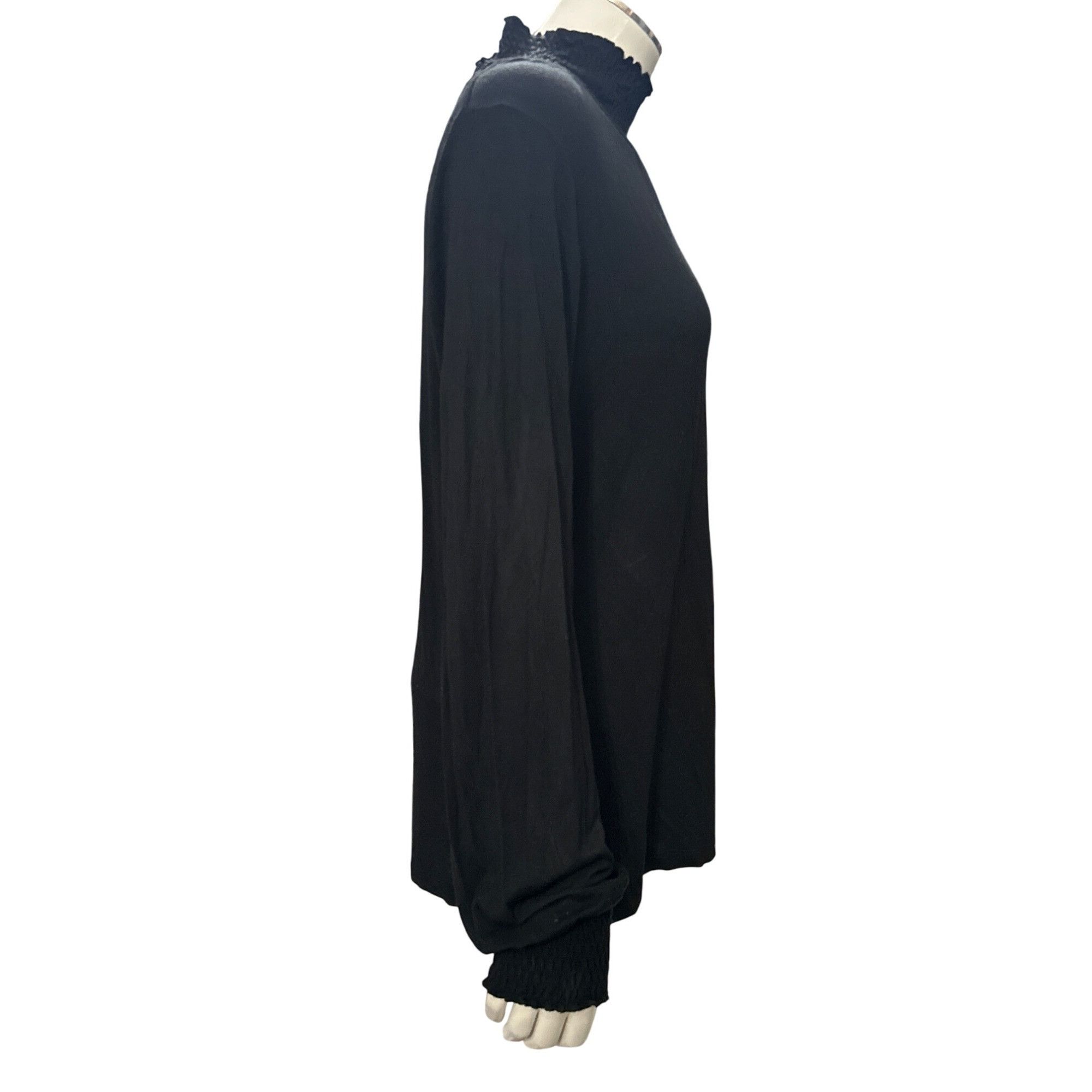 Other August Silk Size L Black Sheer Smocked Mock Neck Top Noircor Size L / US 10 / IT 46 - 5 Thumbnail