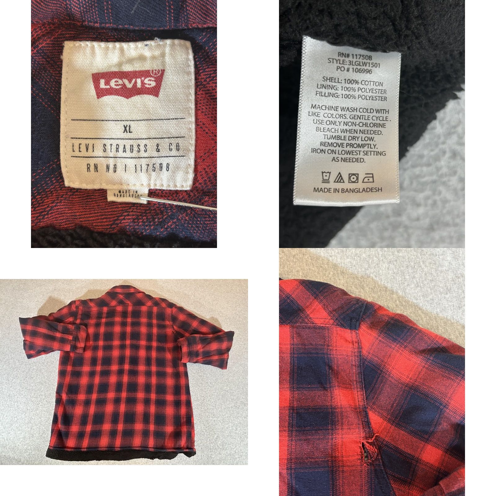 Levi's VINTAGE Levis Jacket Mens XL Buffalo Plaid Flannel Sherpa Lined Shacket Workwear Size US XL / EU 56 / 4 - 8 Thumbnail