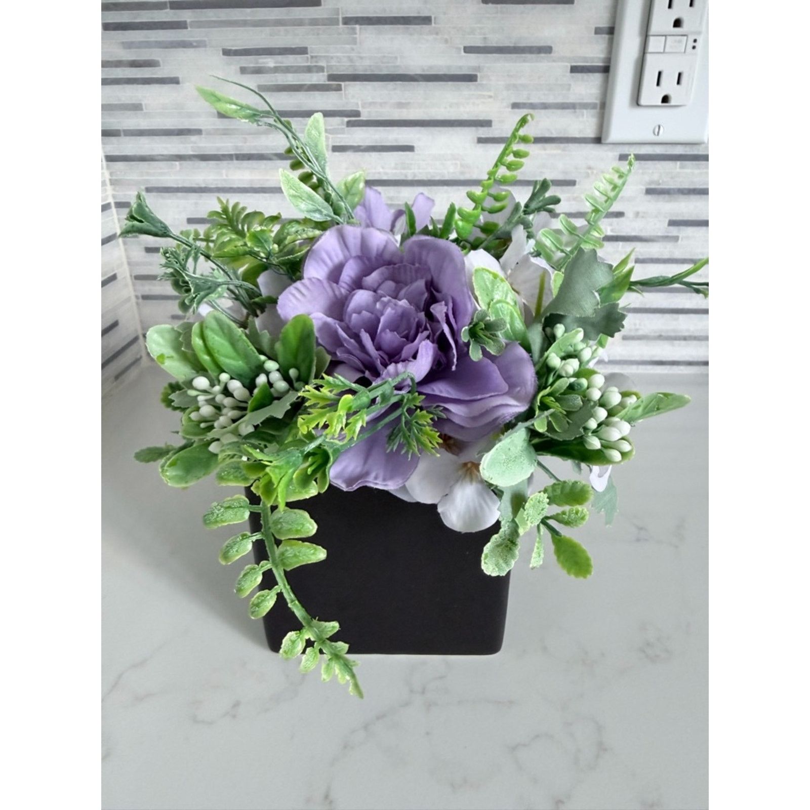 Other Artificial Lavender Peony Tabletop Arrangement in Black Vase Size ONE SIZE - 1 Thumbnail