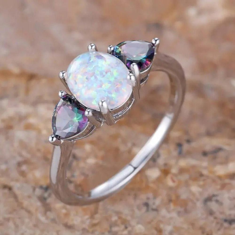 Designer White Opal & Heart Shaped Mystical Topaz Ring - Size 7 Size ONE SIZE - 4 Thumbnail