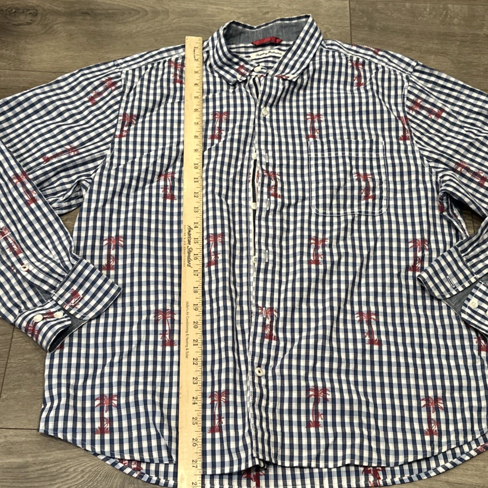 Tommy Bahama VINTAGE Tommy Bahama Shirt Blue Check Palm Tree Long Sleeve Button-Down Large Mens Regular Fit Beach Hawaiian Tropical 90s? Size US L / EU 52-54 / 3 - 4 Thumbnail
