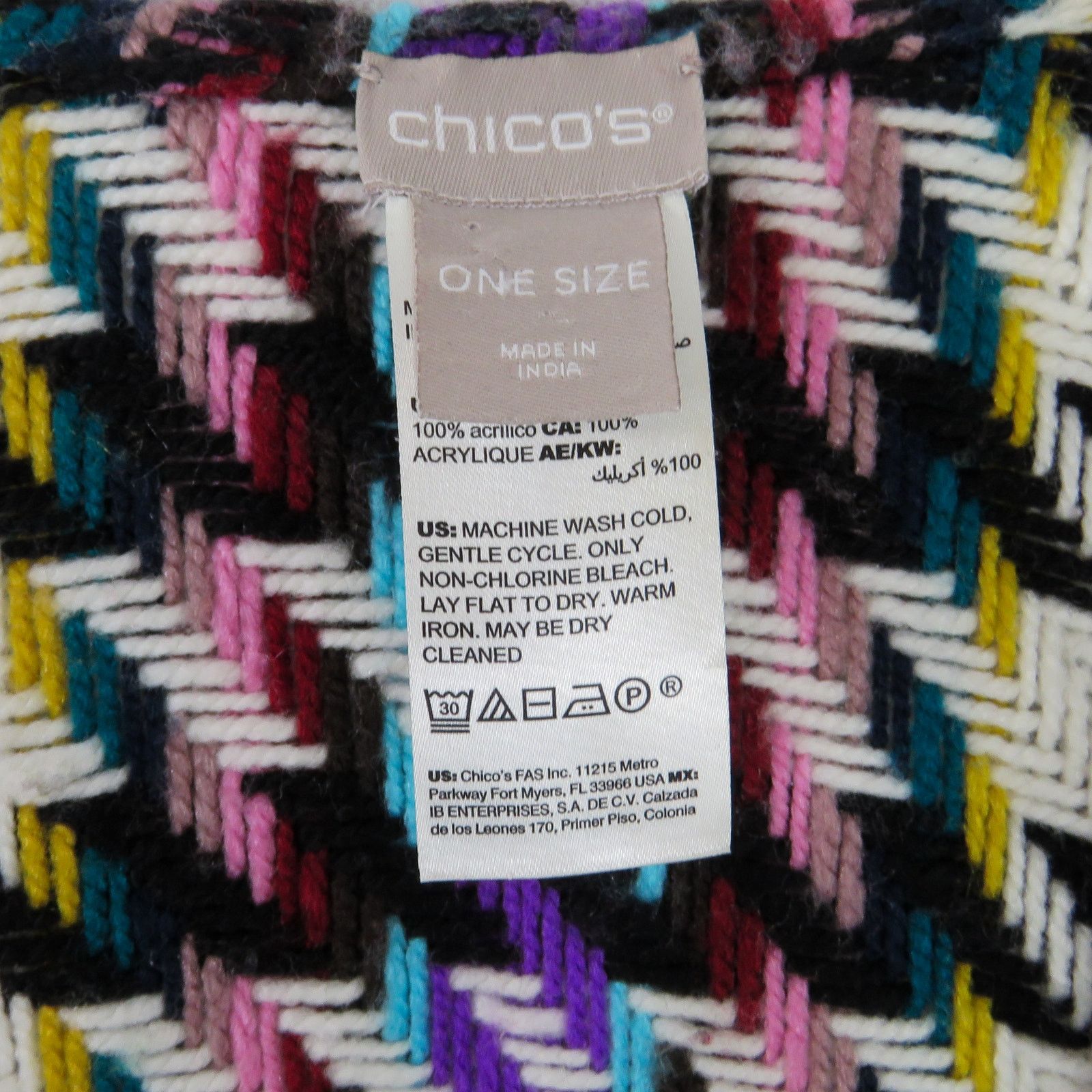 Chicos Chico's Houndstooth Ruana Wrap Shall Knit Sweater Rainbow Size M / US 6-8 / IT 42-44 - 3 Thumbnail