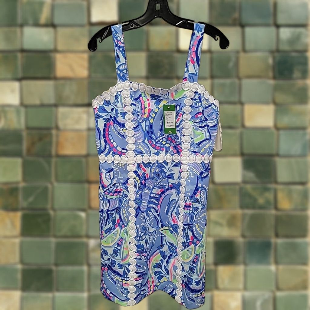 Lilly Pulitzer VINTAGE Lilly Pulitzer Janelle Shift Dress Womens 10 Blue Peri Pinch Pinch Floral Sleeveless Zip Short Spring Summer Women Mens Girls Size L / US 10 / IT 46 - 1 Thumbnail