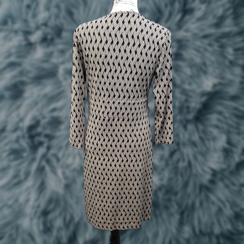 Talbots Talbots Dress Womens Medium Black White Geometric Print Nylon Faux Wrap Stretch Dress Size M / US 6-8 / IT 42-44 - 1 Thumbnail