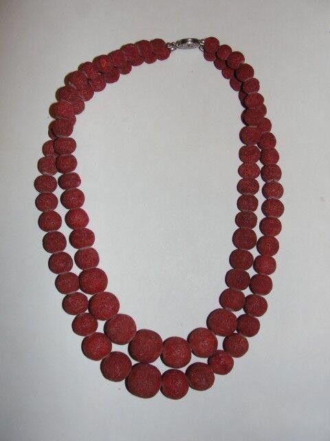 Designer Silver Filigree Double Strand of Red Sponge Coral Necklace Size ONE SIZE - 2 Thumbnail