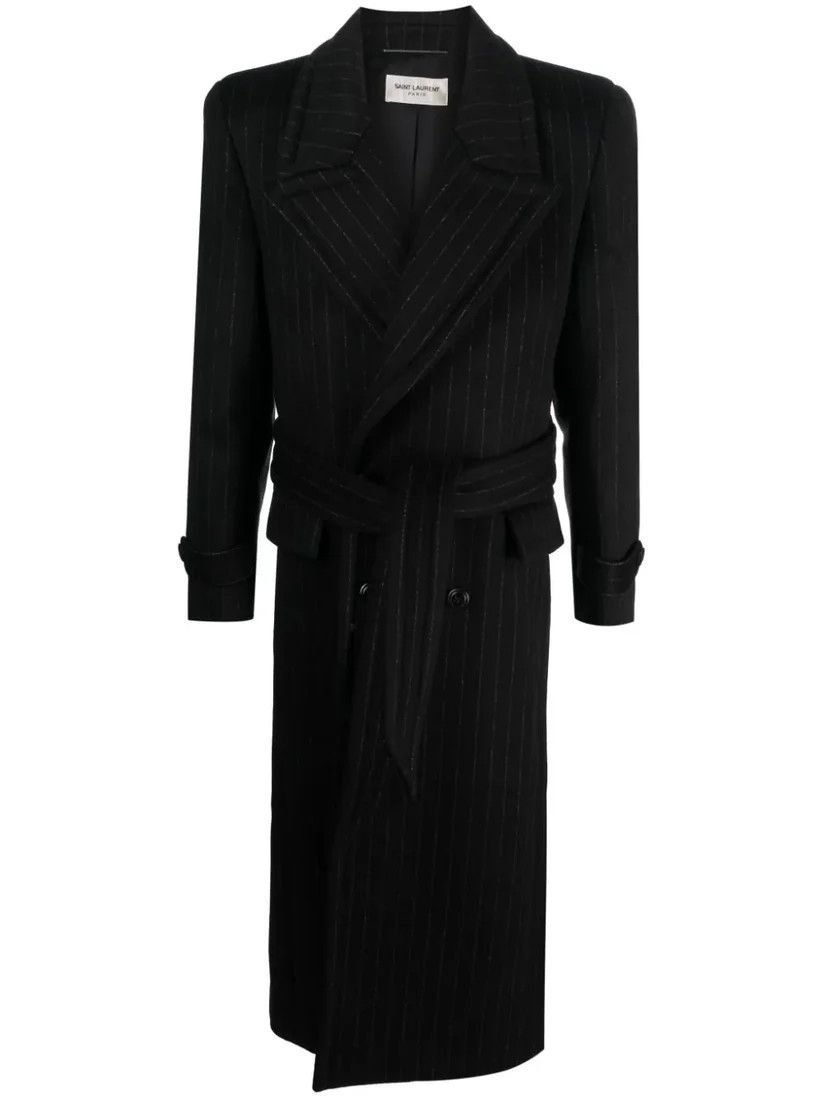 o1b1hav111224 Oversized Coat in Pinstriped Wool in Black