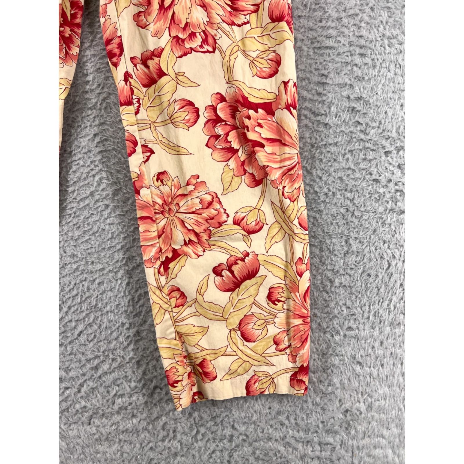Vintage The Limited Pants Womens 2 Red Beige Floral Ankle Cotton Blend Stretch Pull On Size 26" / US 2 / IT 38 - 4 Thumbnail