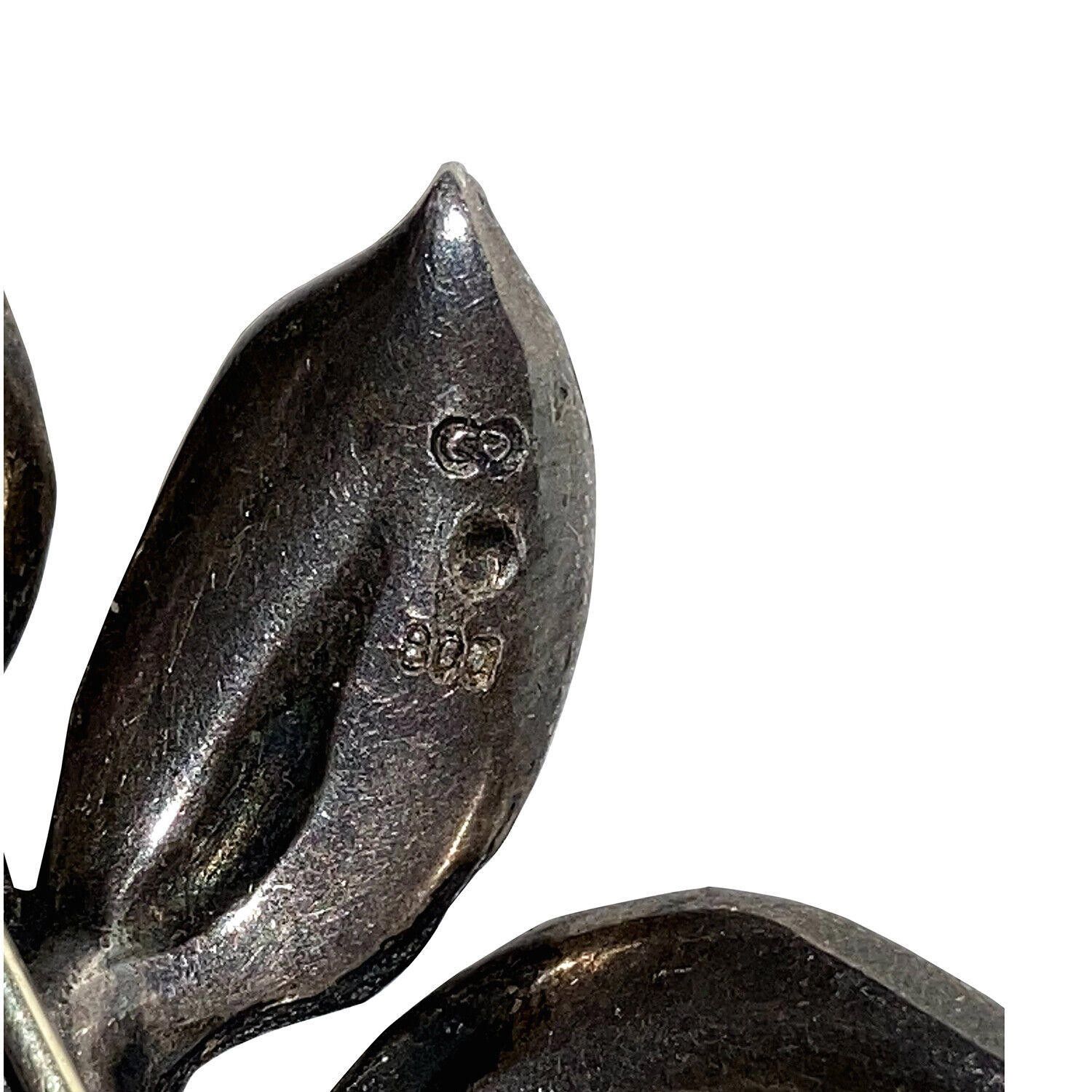 Designer Art Deco 800 Silver Marcasite Flower with Leaves Pin Brooch Size ONE SIZE - 6 Thumbnail