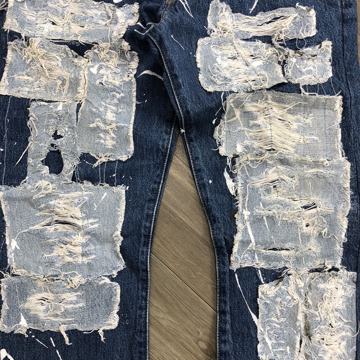 Levi's 90s Vintage Levis 501 USA Rework Painted Custom Blue Jeans Size US 34 / EU 50 - 4 Thumbnail
