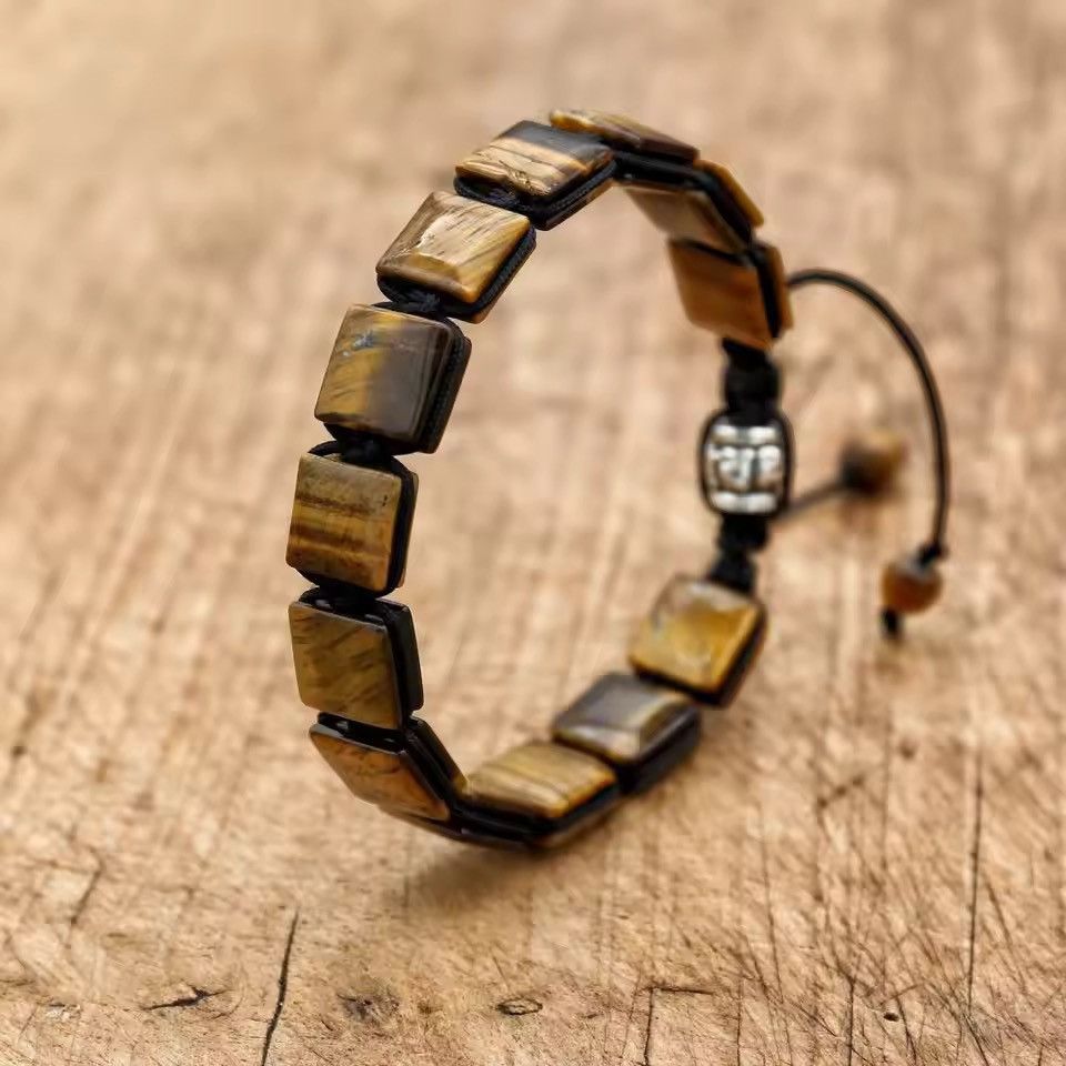 Handmade 10mm Square Tiger Eye Stone Beads Braided Bracelet Size ONE SIZE - 5 Thumbnail