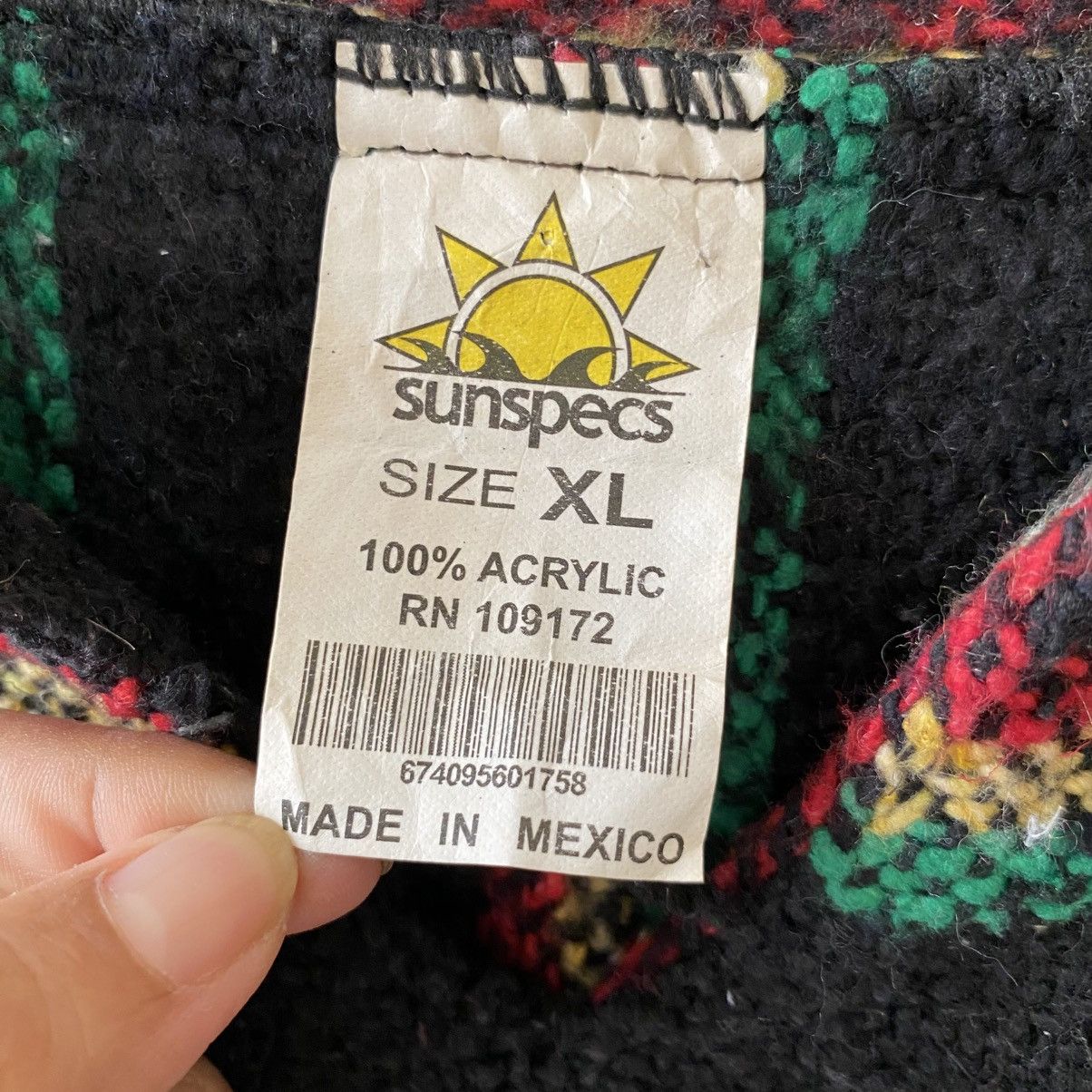 Vintage Black Baja Hoodie with Red, Green & Yellow Stripes Size US XL / EU 56 / 4 - 3 Thumbnail