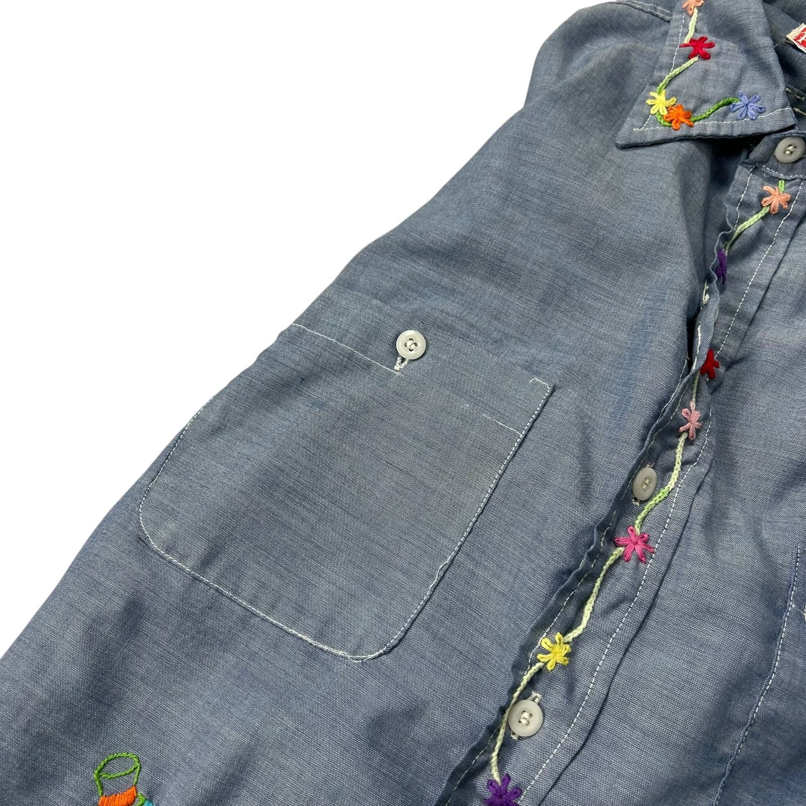 Vintage 70s PERMANENT PRESS EMBROIDERED CHAMBRAY SHIRT CLOWN FLOWER Size US M / EU 48-50 / 2 - 7 Thumbnail