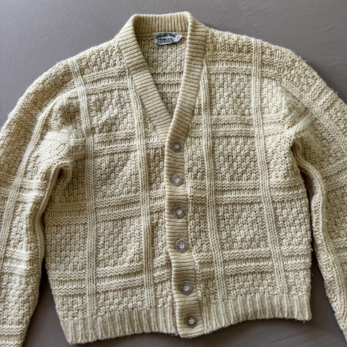 Other Vintage 60s Campus Wool Chunky Knit Cardigan Sweater Size L / US 10 / IT 46 - 2 Thumbnail