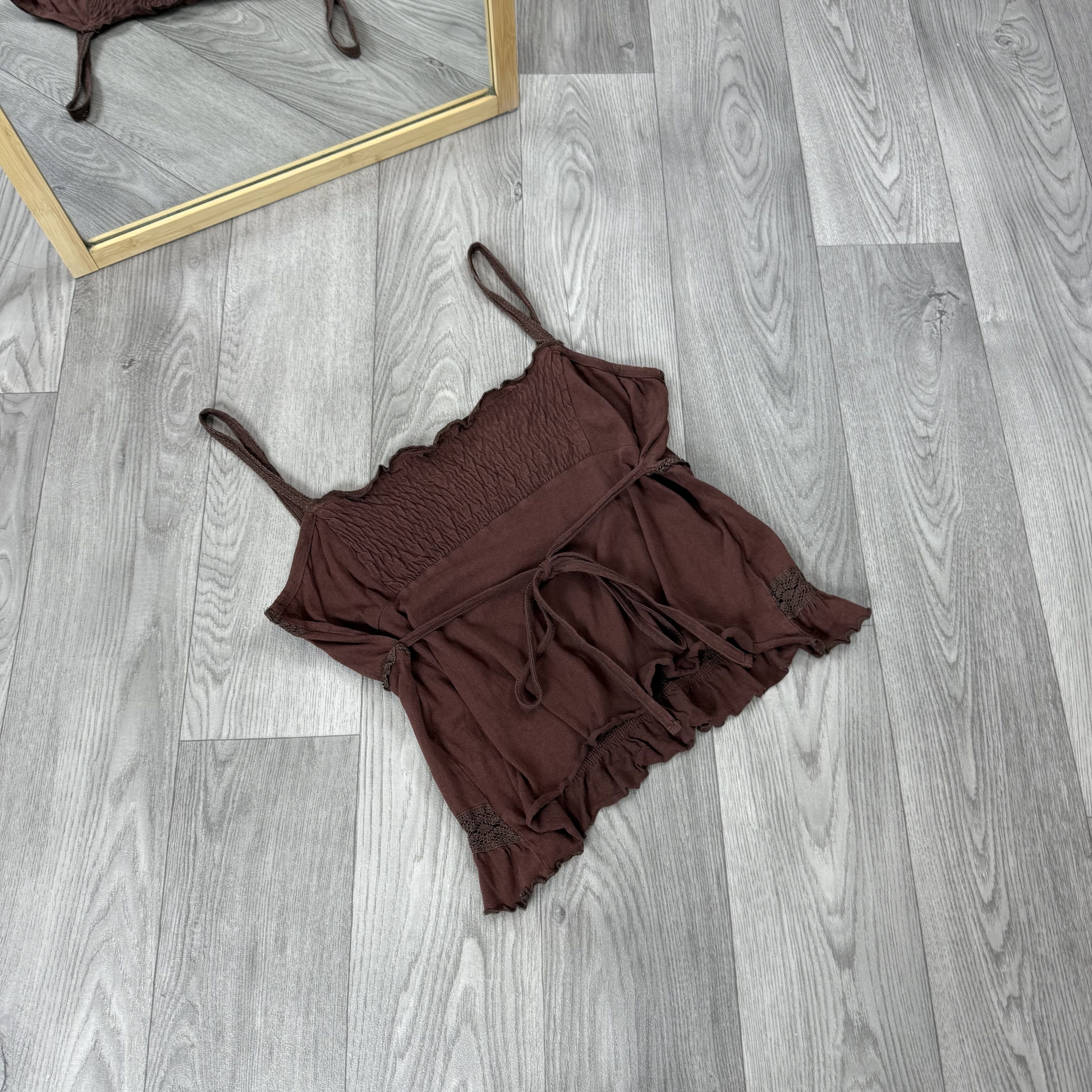 Vintage Vintage 00s Grunge Brown Tank Sleeveless Crop Top Size L / US 10 / IT 46 - 4 Thumbnail