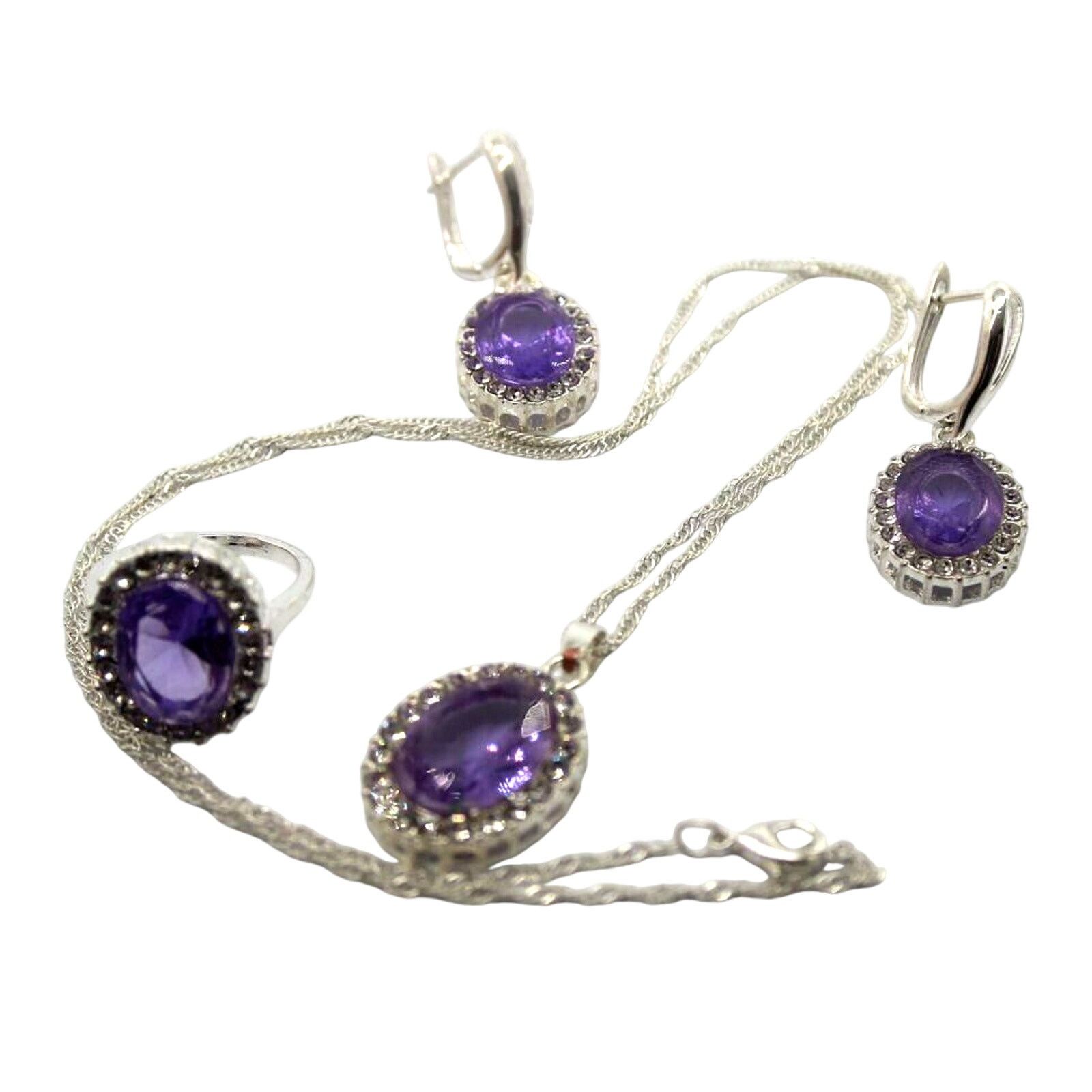 Other Faux Amethyst & Rhinestone Necklace Earring Ring Set •Size 7 Size ONE SIZE - 5 Thumbnail