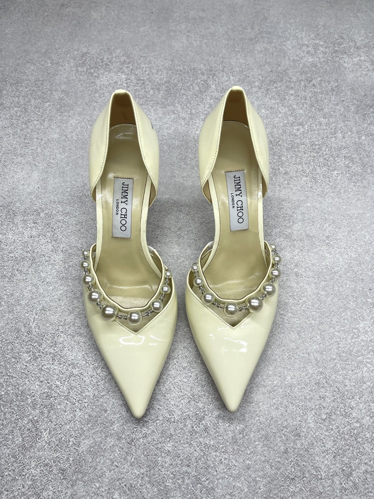 Jimmy Choo Jimmy Choo Beige Patent Leather Aurelie 85 Pump Heels Size US 9 / IT 39 - 4 Thumbnail