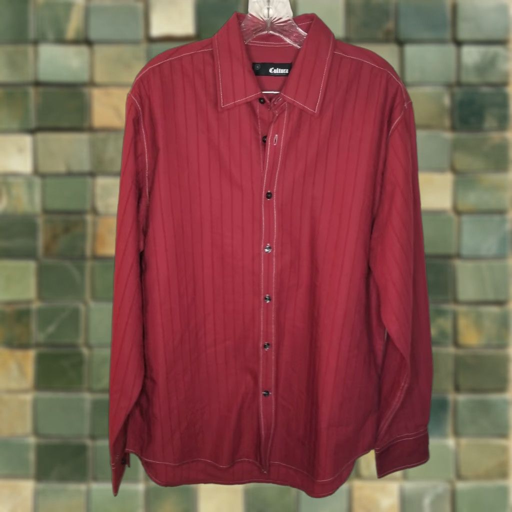 Vintage Cultura Mens Red Long Sleeve Button-Up Dress Shirt L Size Regular Button-Up Mens Red Long Sleeve Dress Shirt Size L Size 42R - 1 Thumbnail