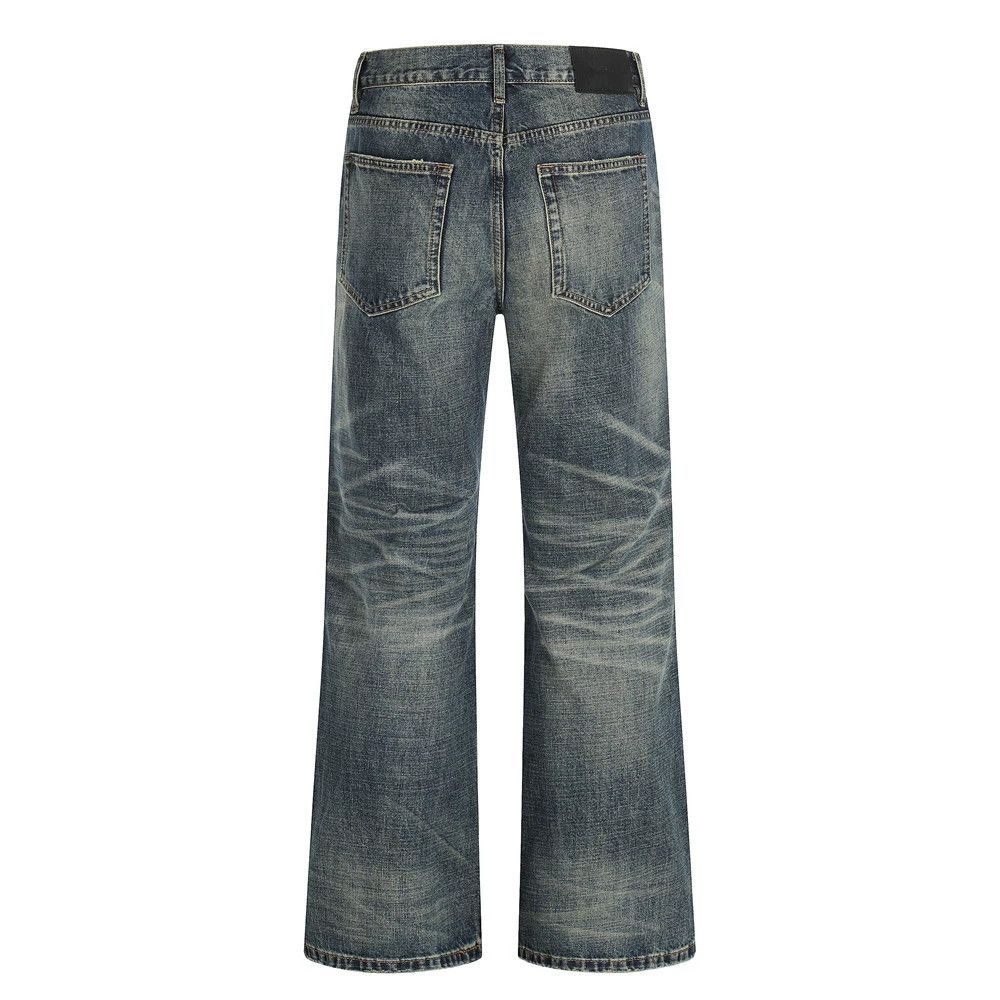Jean Men's street washed distressed punk retro straight jeans Size US 32 / EU 48 - 2 Thumbnail