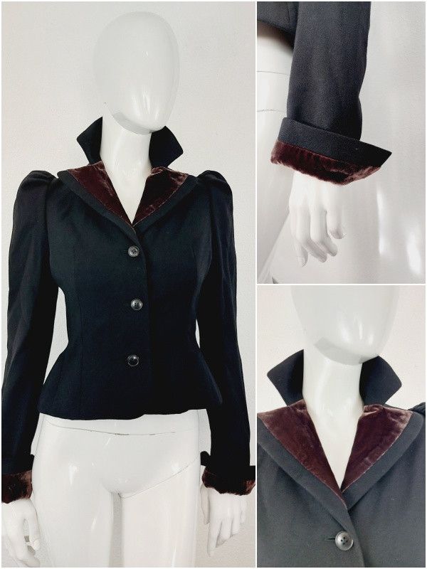 Image of John Galliano London Wool Vampire Black Red Blazer Jacket, Women's (Size Small)