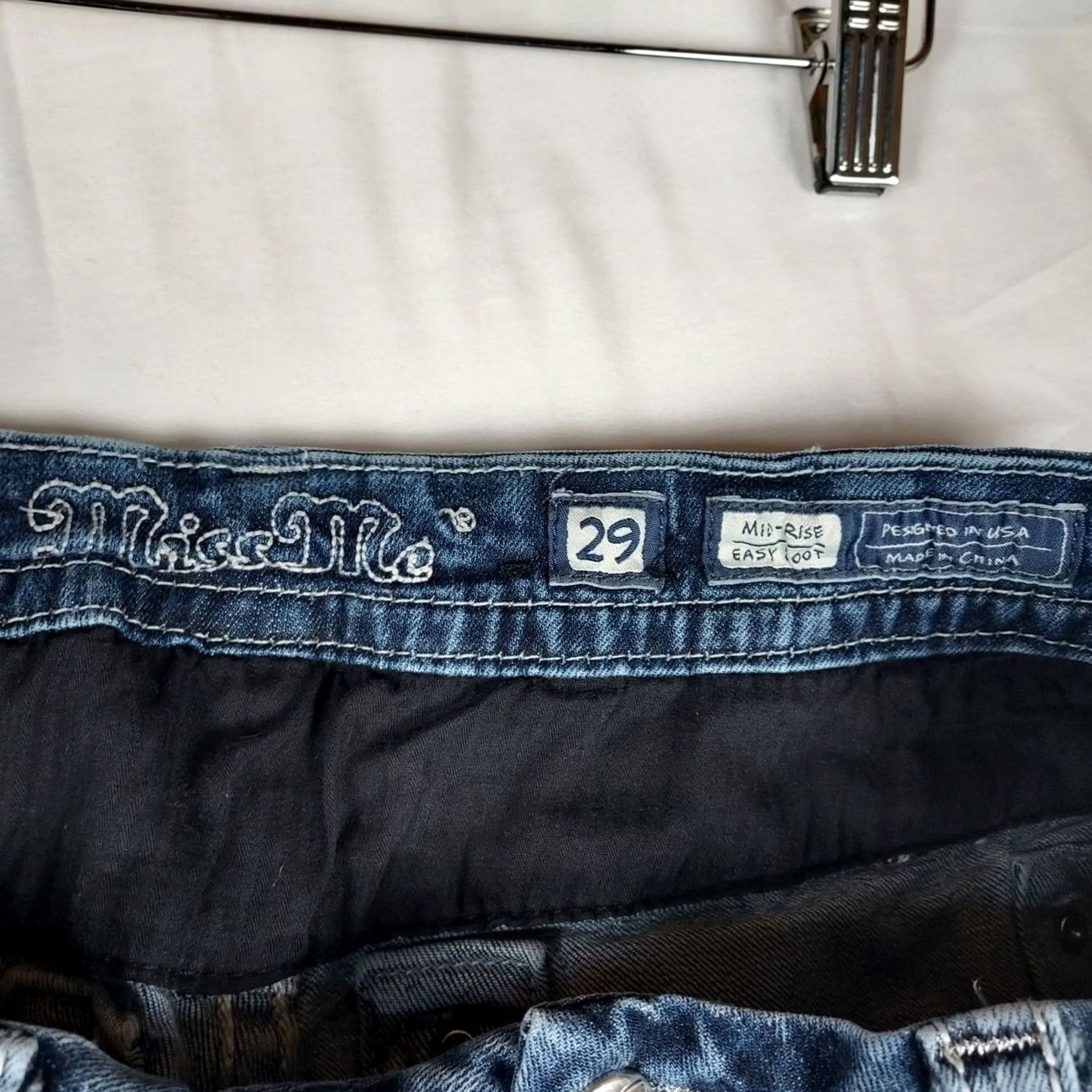 Miss Me Miss Me Easy Boot Mid Rise Bootcut Jeans 29 Women's Denim Blue Stretch Bling 5-Pocket Zip Slim Stability Size 29" - 7 Thumbnail