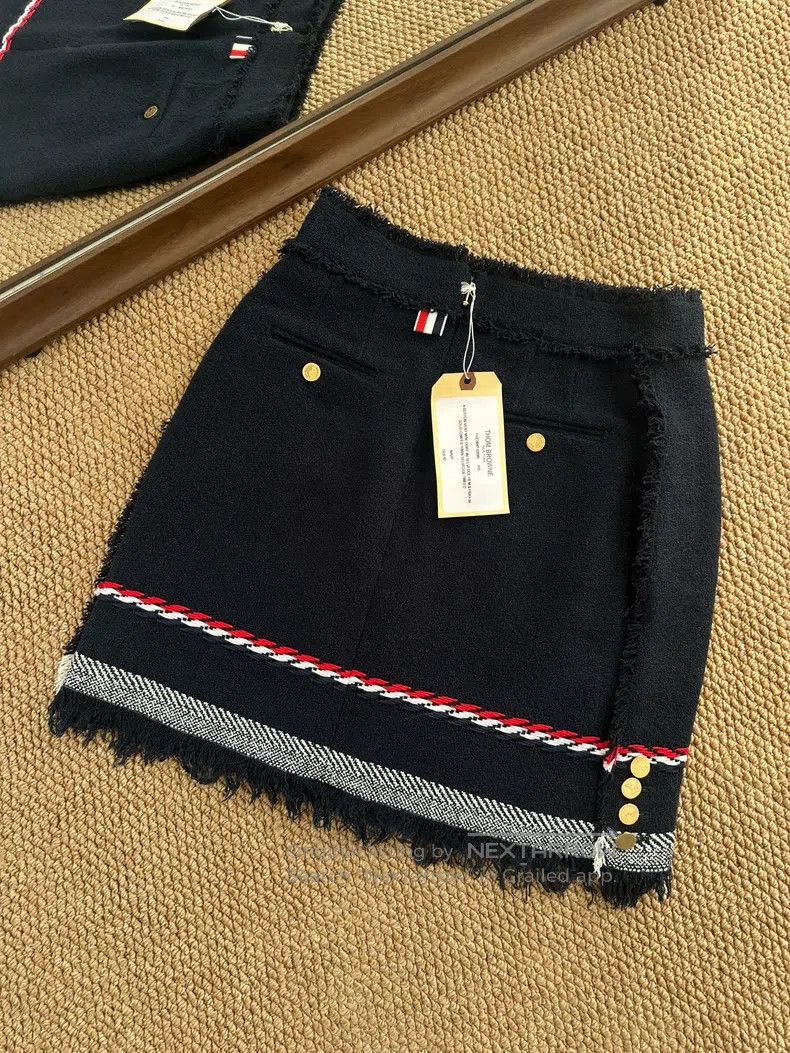 Thom Browne Thom Browne Navy Blue Classic Logo Fringed Short Dress Size 27" / US 4 / IT 40 - 2 Thumbnail